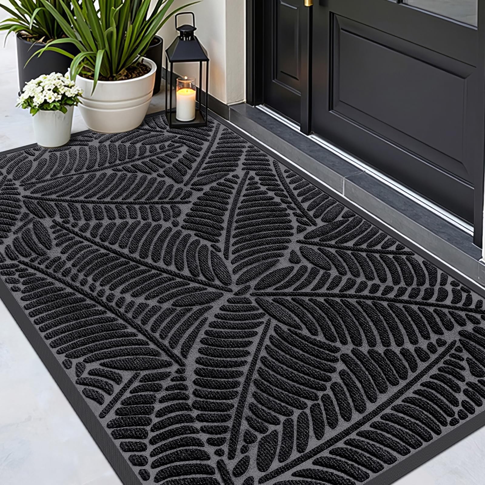 Grandaily Front Door Mat Indoor Outdoor Waterproof Doormat, Non Slip Natural Rubber Welcome Mat, Heavy Duty Durable Super Absorbent Entryway Rugs, 30"x17", Brown — view 17