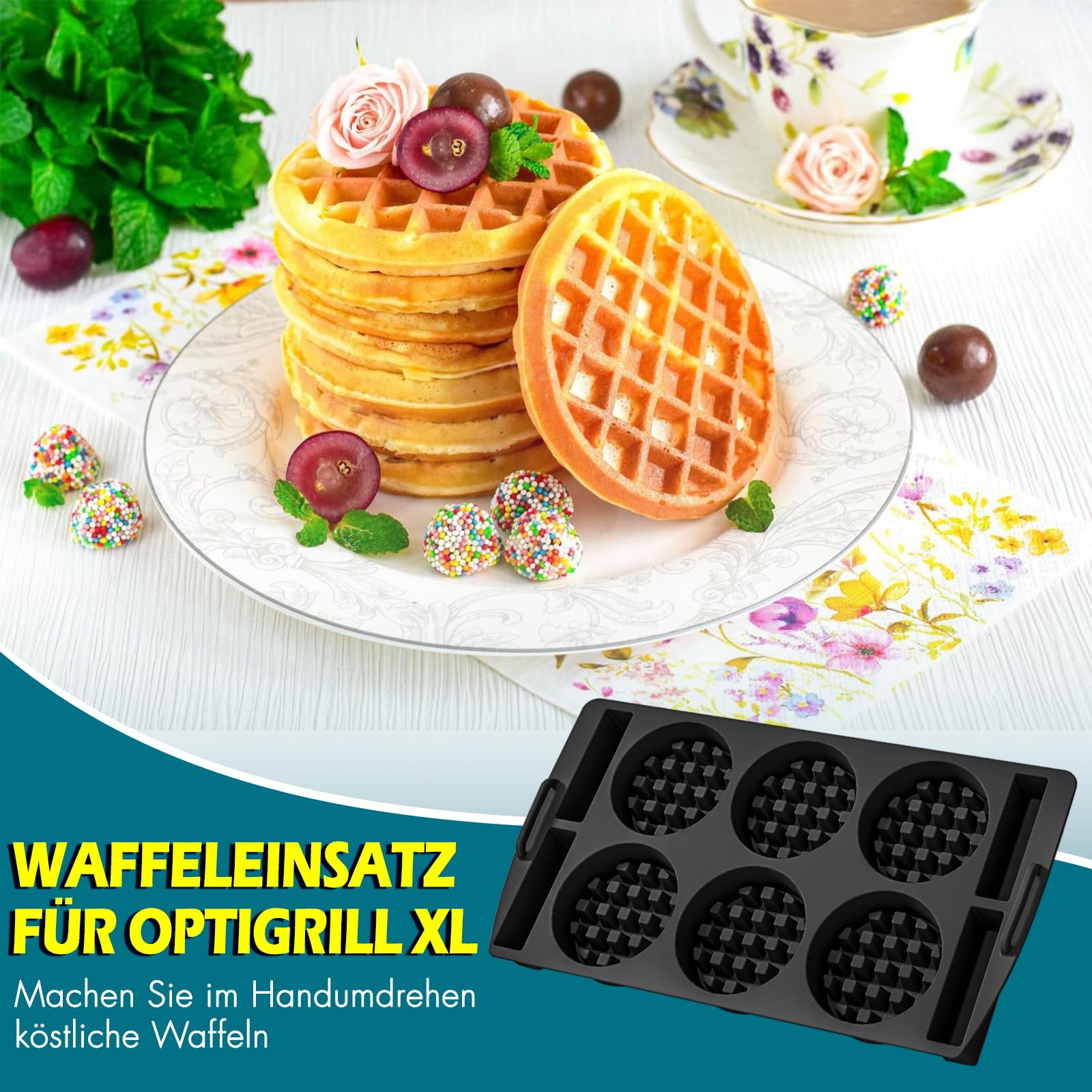Meetory Inserto per waffle compatibile con Tefal OptiGrill XL, 4 in 1, 2 in 1, Elite, Plus, stampo riutilizzabile per waffle belghe