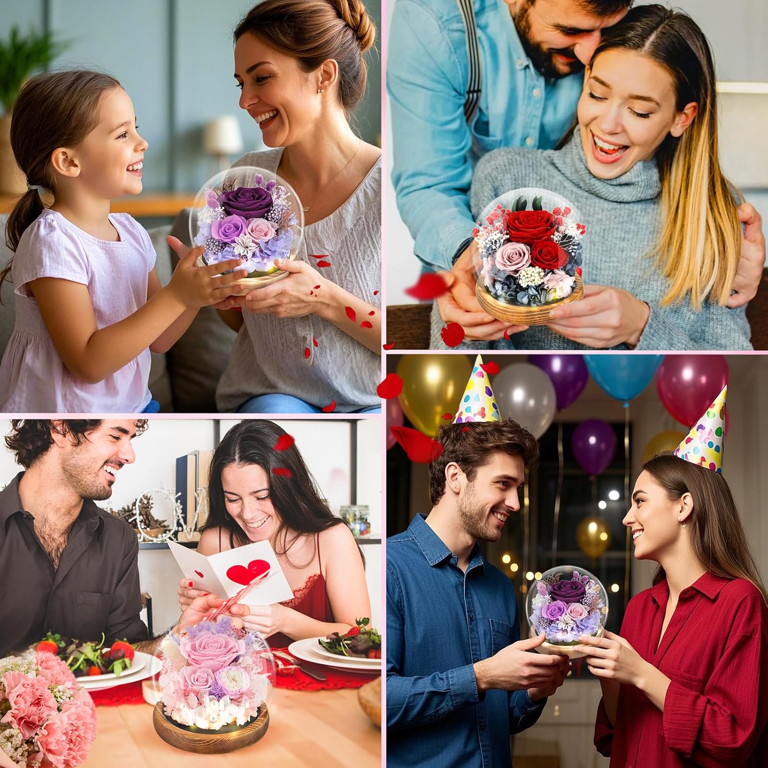 Preserved Flowers Rose in Glass Dome Forever Flowers Eternal Roses with Light Long-Lasting Real Flowers Mothers Day Birthday for Women Mom Grandma, Red - Image 7
