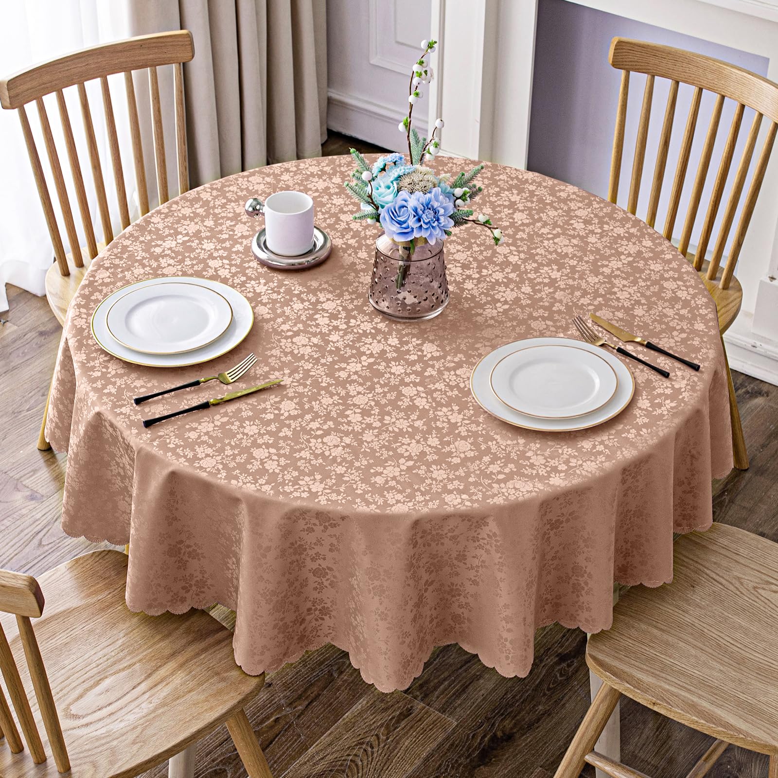 Smiry Round Waterproof Heavy Duty Vinyl Tablecloths, 60 x 60 Inch