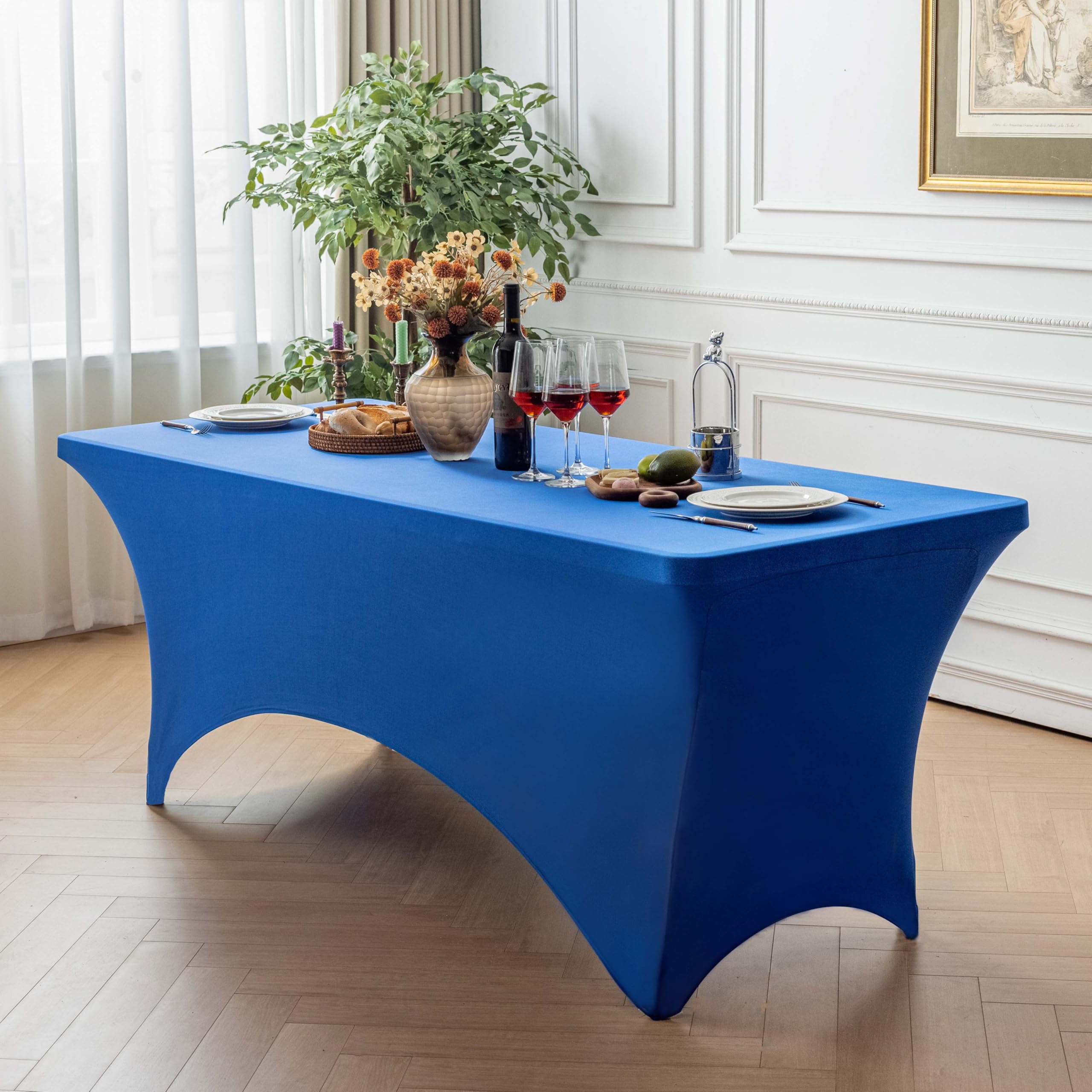 FOLINS&amp;HOME Royal Blue 4ft Fitted Water Resistant Tablecloth with Spandex