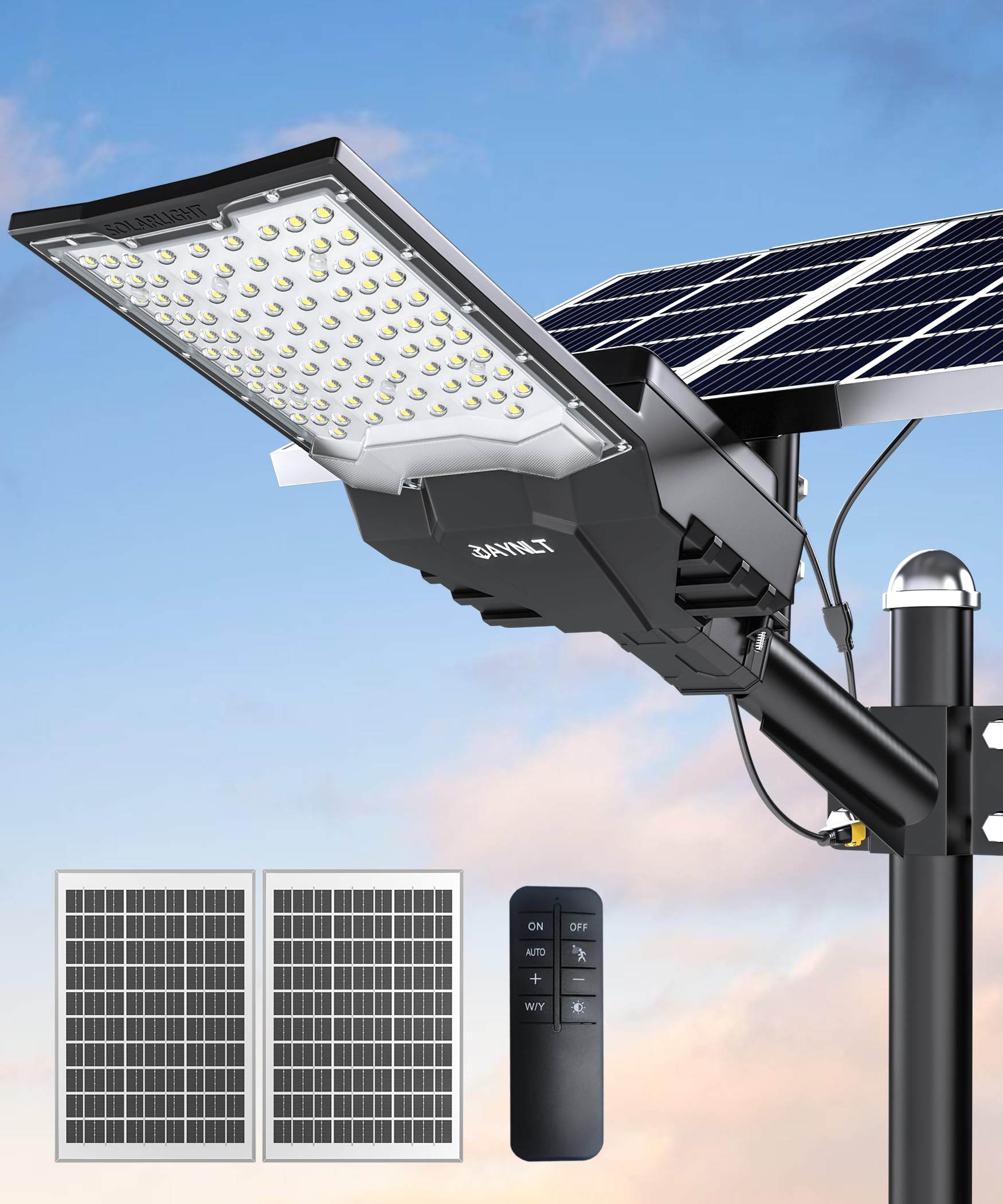 JAYNLT X-13000W Solar Straßenlaterne für Außen, 6500K Solarlampen für Außen Solarleuchten Dämmerung bis zum Morgengrauen, IP68 Wasserdichte Solarstrahler für Gärten Garage