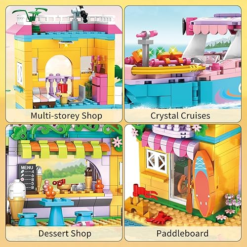 Miniatura 4 de ZYLEGEN Beach House Castle - Juguetes de construcción de princesas, juego de construcción de casa de ensueño para niñas, castillo de princesa rosa,