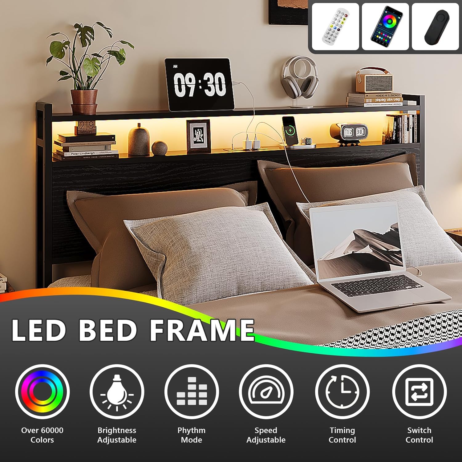 Built-in charging station with AC, USB, and Type-C ports