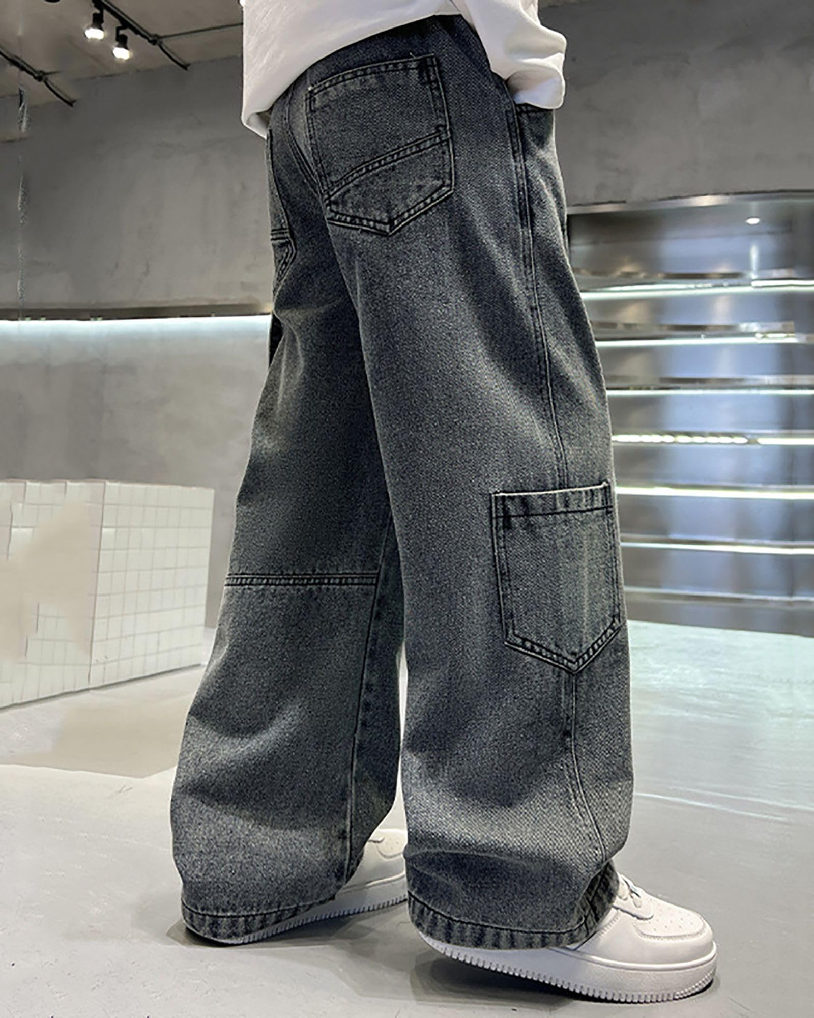 Jungen Weite Bein Jeans Loose Fit Denim Vintage Hosen Lässige Weitem Bein Jeanshose Streetwear