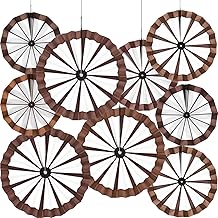Outus 9 Pcs Western Cowboy Party Decorations Paper Fans Wagon Wheels Straw Hay Bales Hanging Ceiling Wall Decor for Country Western Themed Rodeo Farm Birthday Party Supplies (Wagon Wheels)
