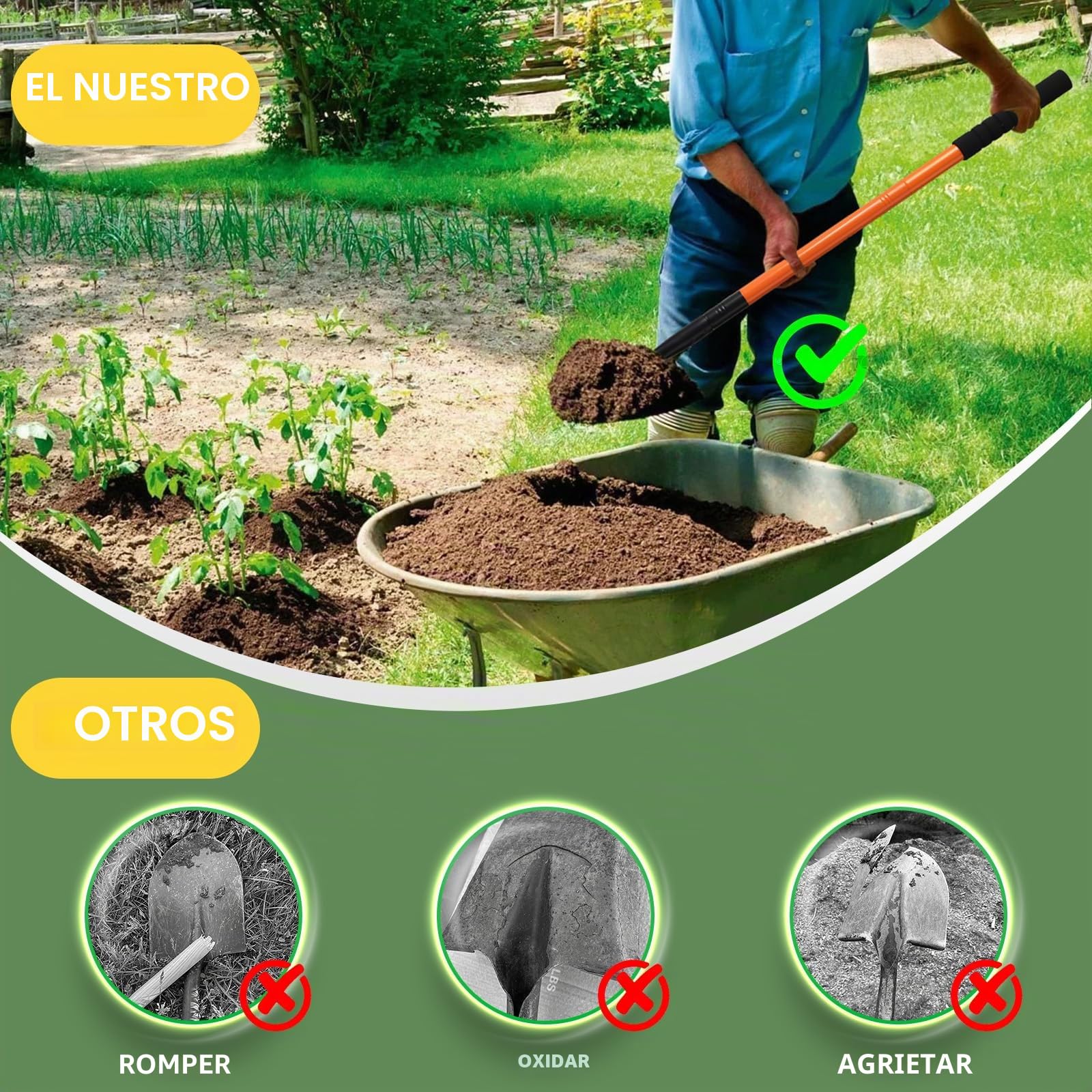Pala jardineria pequeña con Ajustable Mango metálico de 110cm, Mini Pala Desmontable para jardinería Camping Supervivencia,Orange