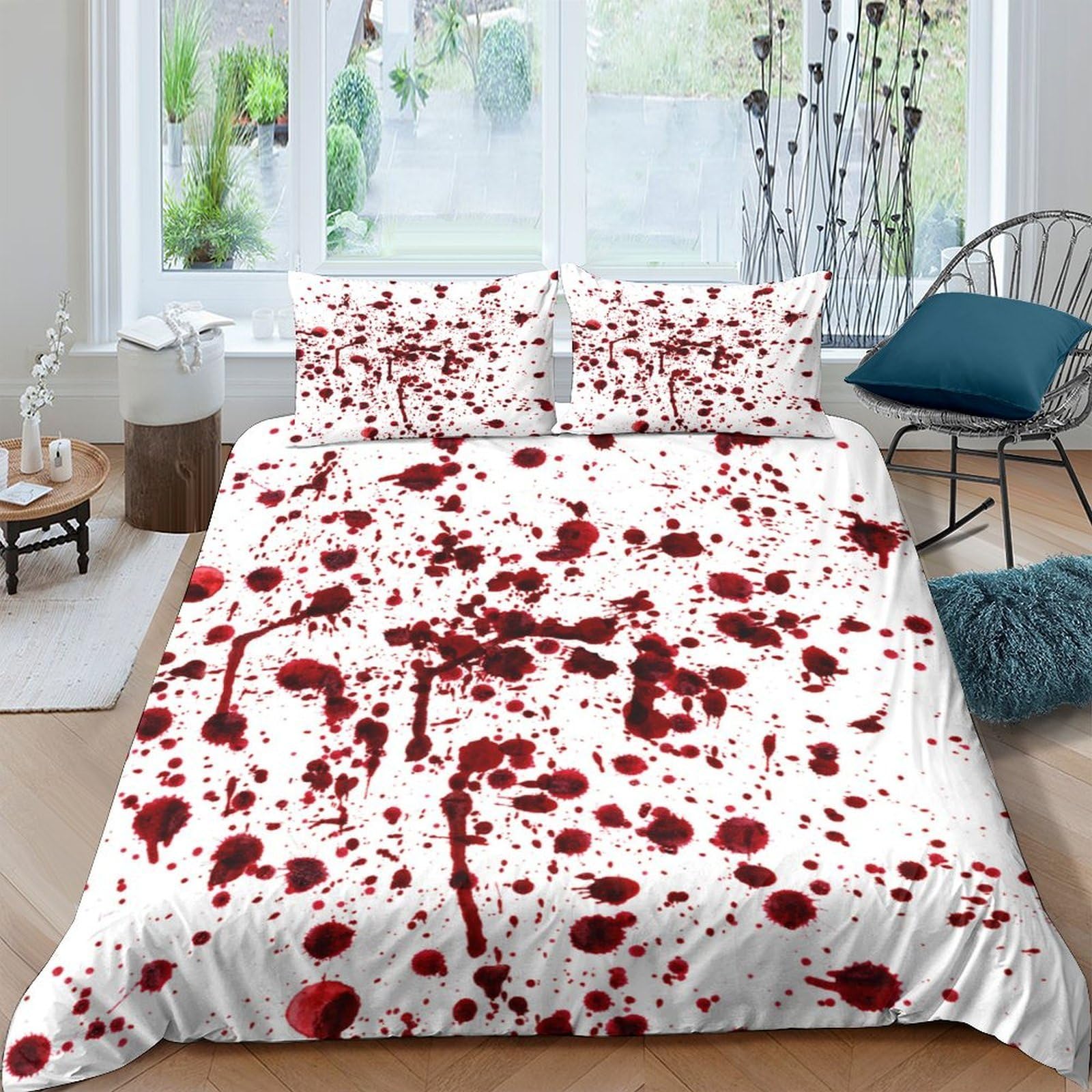 Ctjqhvkz Style-2 3D Printed Blood Splatter Fitted Sheet Microfiber Red Stain Pattern Mattress Cover For Bedroom Dorm Decor Protection Single（135X200cm）