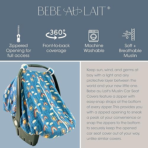 Miniatura 8 de Bebe au Lait Funda de asiento de automóvil de muselina clásica, fundas perfectas para asiento de automóvil para bebés, toldo de asiento de