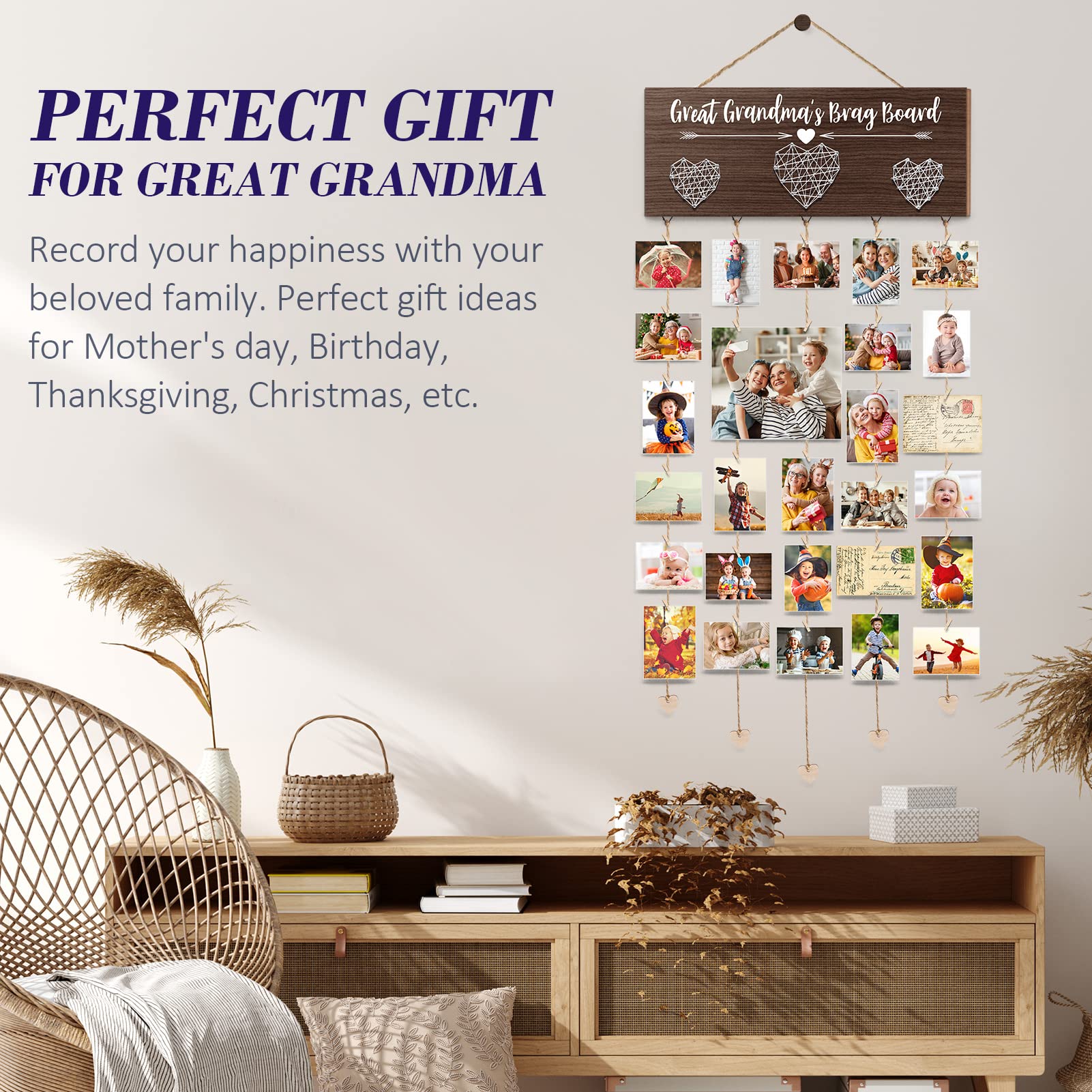 Great Grandma's Brag Board Mothers Day Great Grandma Gifts Picture Frame, Birthday Gifts for Great-Grandma from Grandchildren, Best Great-Grandmother Photo Holder Nana Gift Hanging Xmas Card Holder