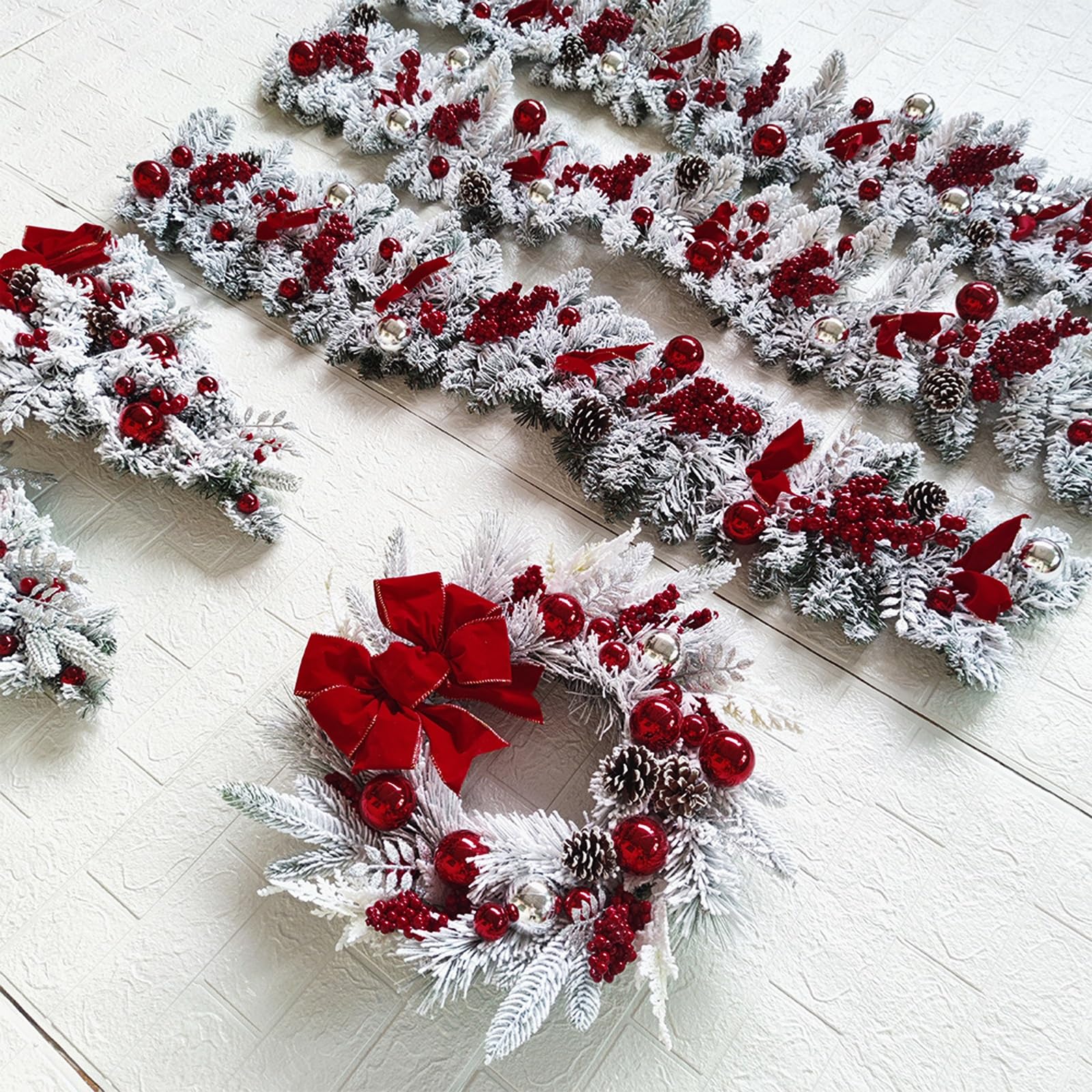 Juego de 6 Decoracion Navidad, Christmas Garland Blanca, Colgadores para Marcos de Puertas, Guirnalda, Árbol Invertido, para Entrada de Casa, Interior y Exterior(50cm/20in)