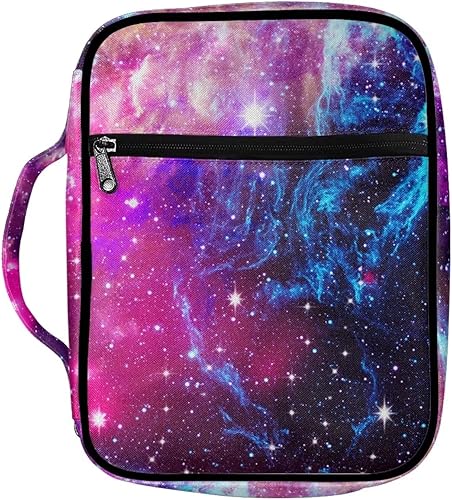 Suobstales Fundas para la Biblia Galaxy para mujeres y hombres, funda de la Biblia con asa y bolsillo con cremallera, funda de transporte para