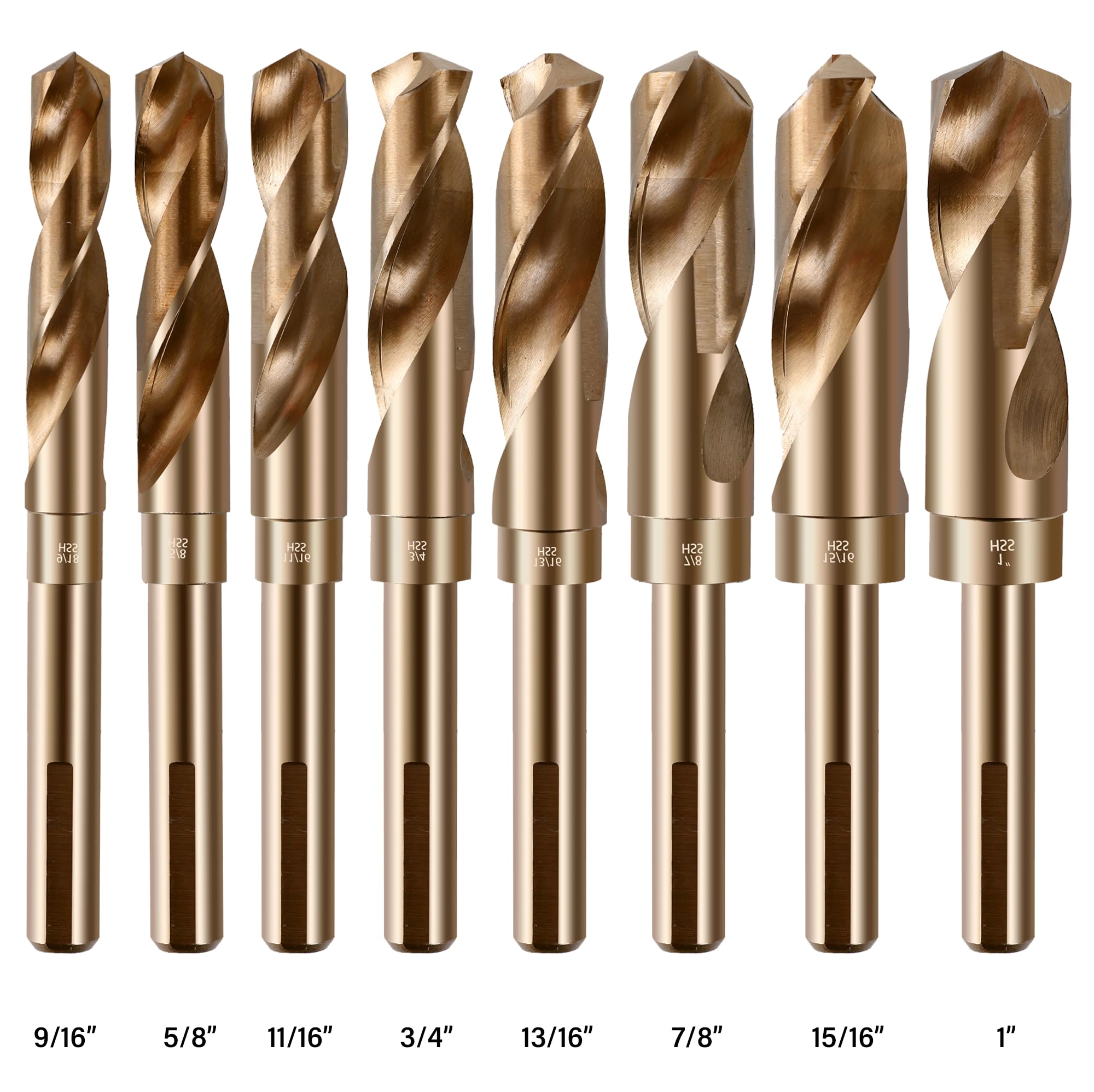Juego de brocas de vástago reducido, 8 piezas de acero de alta velocidad de 1,27 cm, vástago reducido, juego de brocas grandes para bricolaje en casa y construcción general, ingeniería,