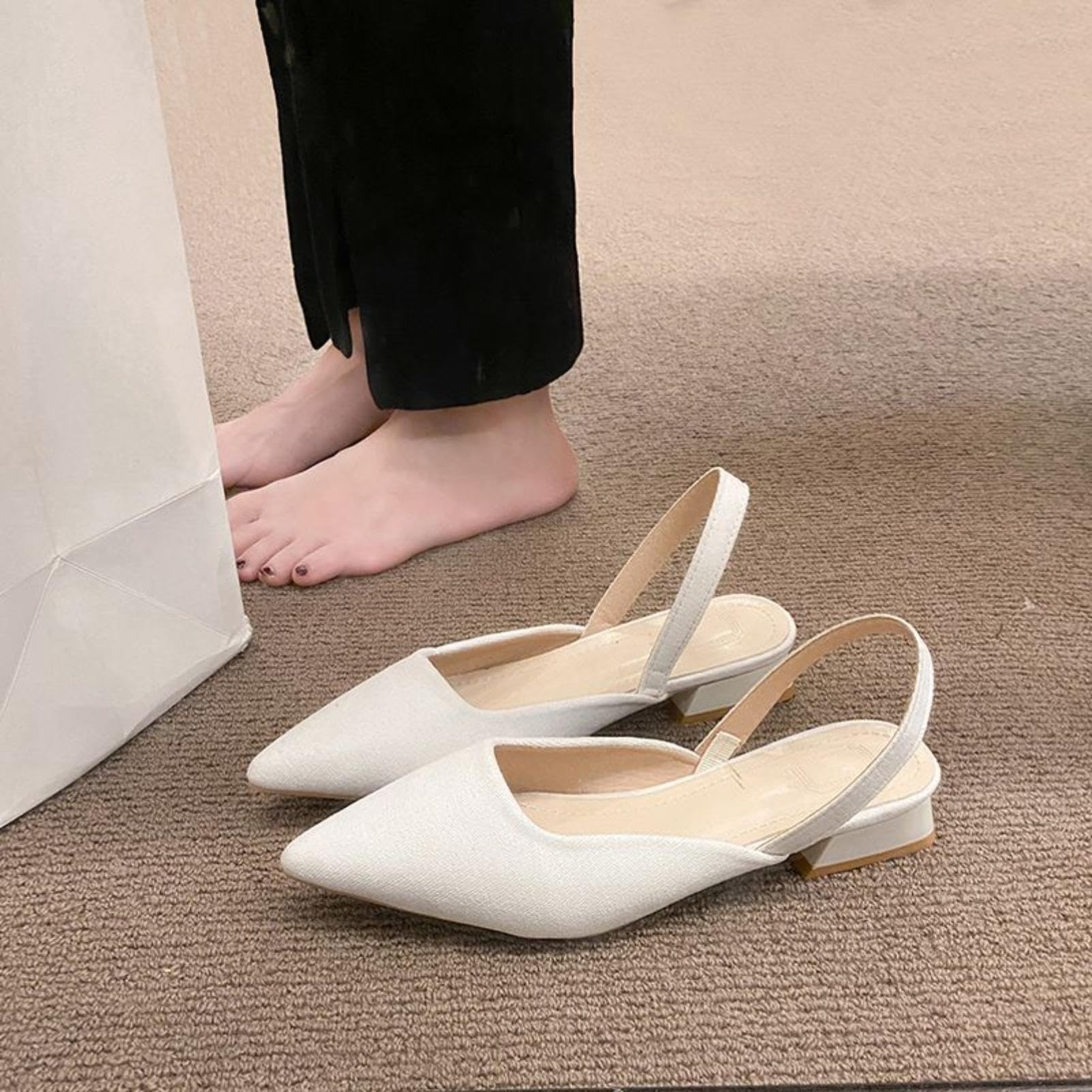 Generisch Scarpe Donna Slingback Basse Punta Décolleté Beige Eleganti