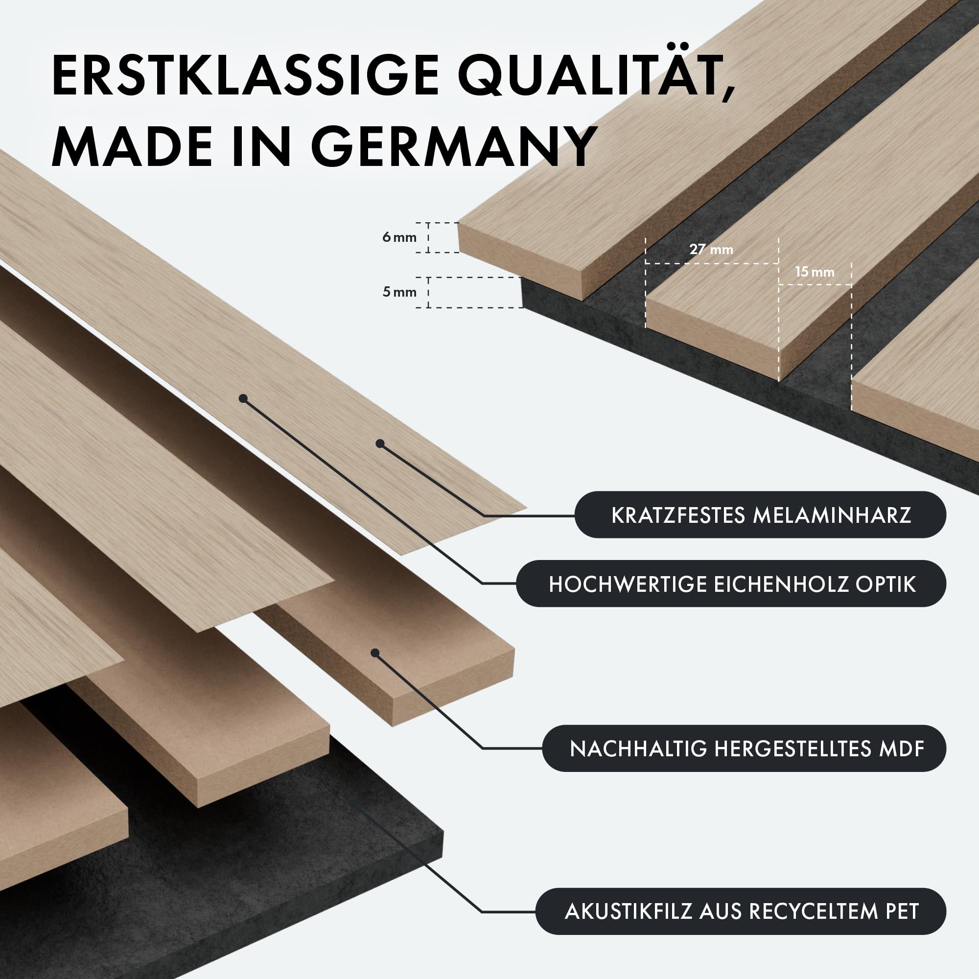 Momento Akustikpaneele Holz 240x50 cm - Made in Germany - Eiche Geölt Dekor - Wandverkleidung Wandpaneele Holz Eiche als 3D Lamellenwand für effektiven Schallschutz - Akustik Holzpaneele Wand