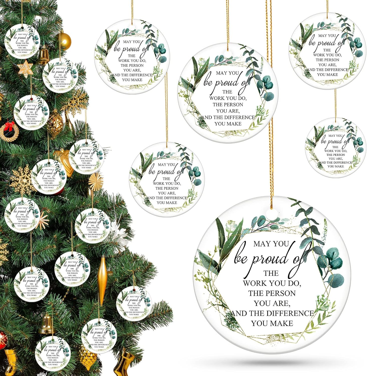 20 Pcs Thank You Ornaments Christmas Appreciation Gifts May You Be Proud of The Work Christmas Tree Ceramic Hanging Decor for Employee Coworker Staff Nurses Teacher