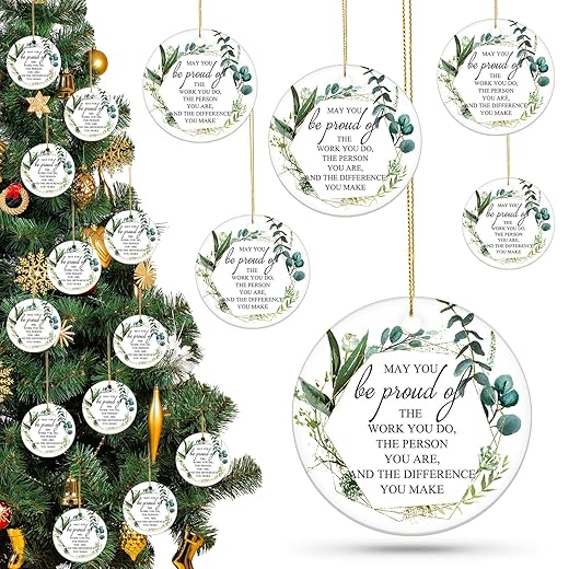 20 Pcs Thank You Ornaments Christmas Appreciation Gifts May You Be Proud of The Work You Do Christmas Tree Ceramic Hanging Decor for Employee Coworker Nurses Teacher