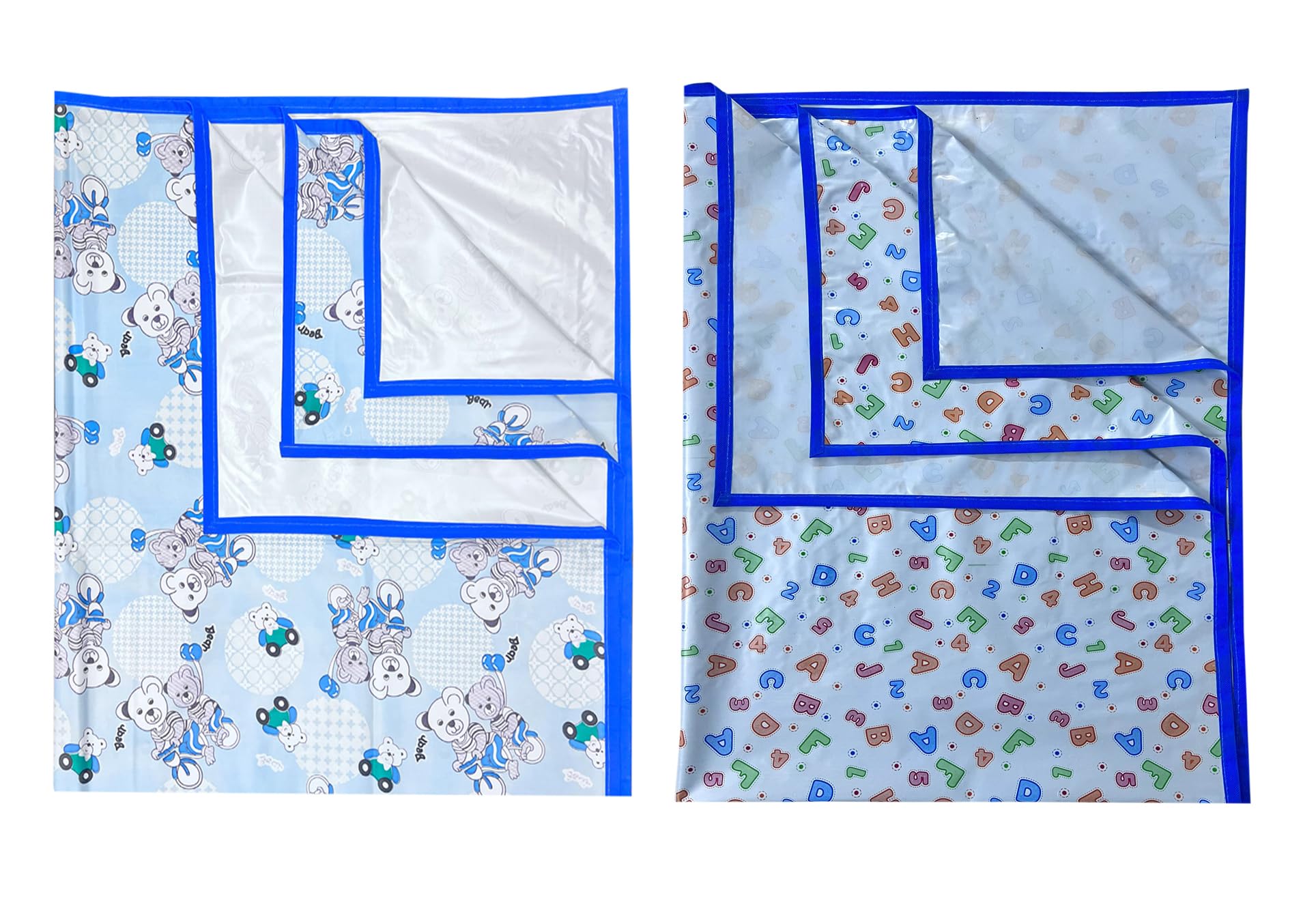 EcoSoft Plastic Sheet,PVC Sheet for Kids,Rubber Sheet for Babies,Bed Wetting Protector(90 x 135 cm) (Blue Bear & ABC123 Blue)