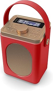 DAB, DAB+ Digital and FM Bluetooth radio | Battery and Mains Powered Portable DAB Radio | Majority Little Shelford | Bluetooth Connectivity, Dual Alarm, 15 Hours Playback and LED Display | Red