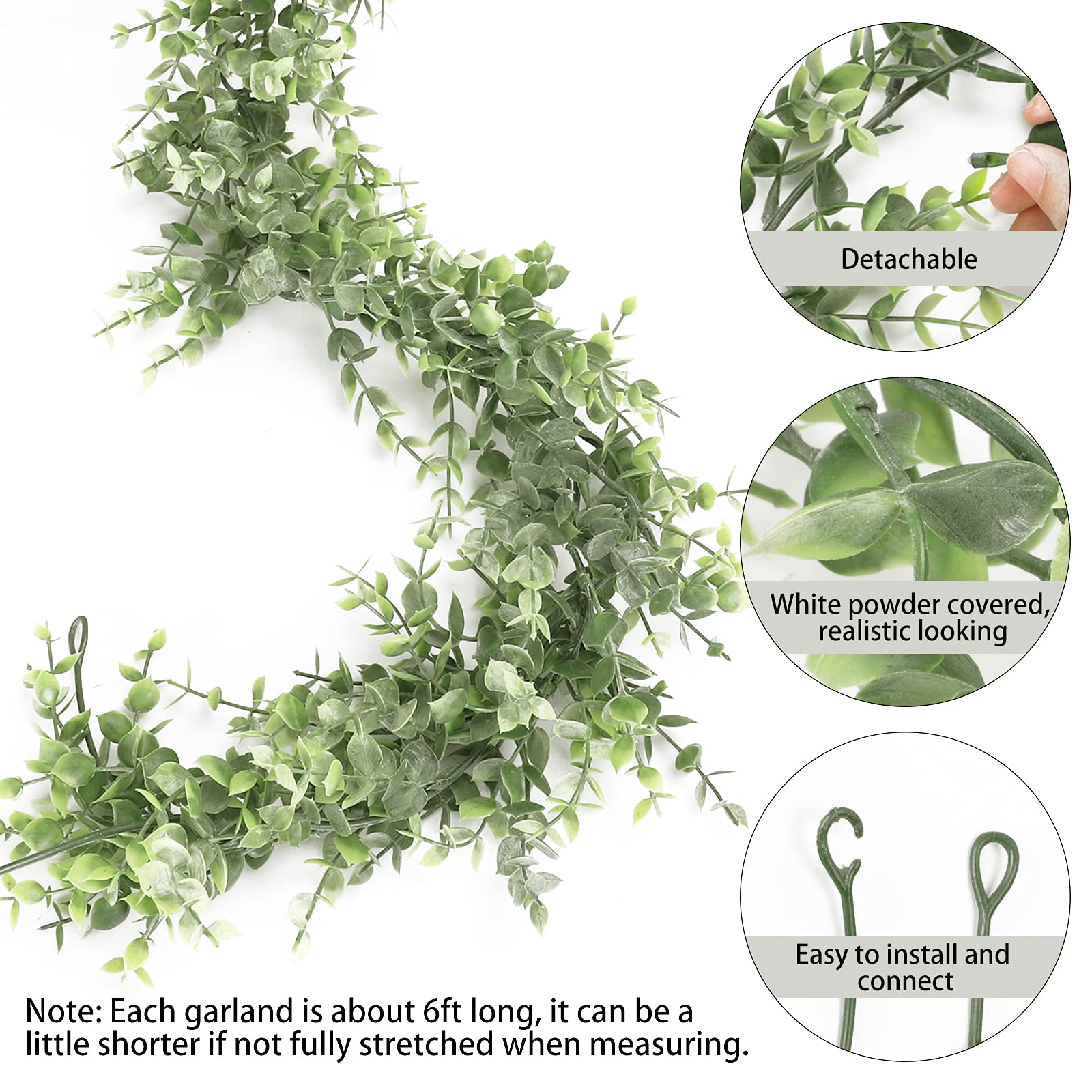 Hatoku 3 Pack Artificial Eucalyptus Garland Bulk Greenery Garland Decor, Fake Vines Faux Hanging