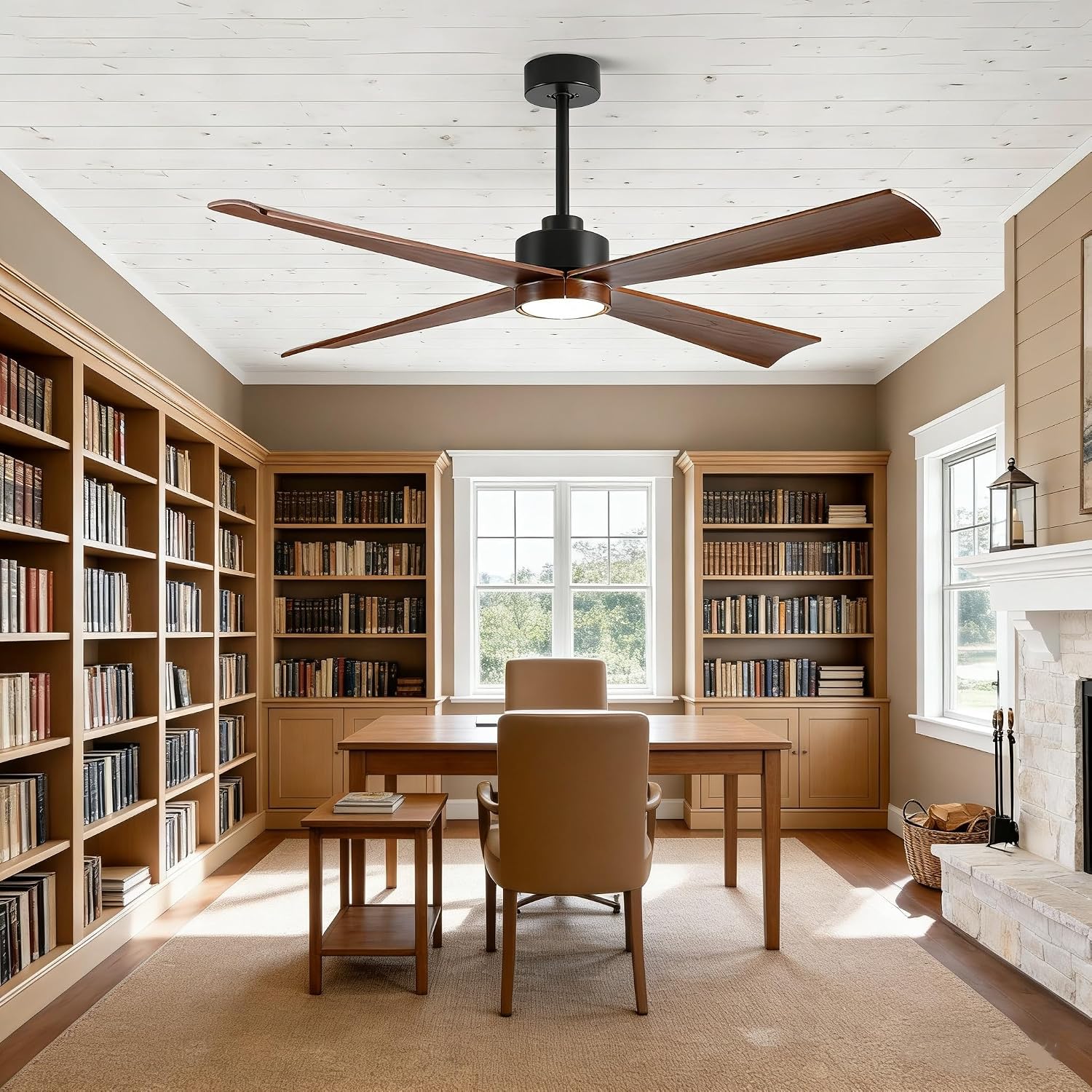 52-Inch Farmhouse Ceiling Fan with Light, Rustic 4 Wood Blades, High CFM Smart Control Aia App/Voice/Remote,Quiet Reversible DC Fan,Energy Efficient,Dimmable LED for Living Room,Bedroom,Covered Patio