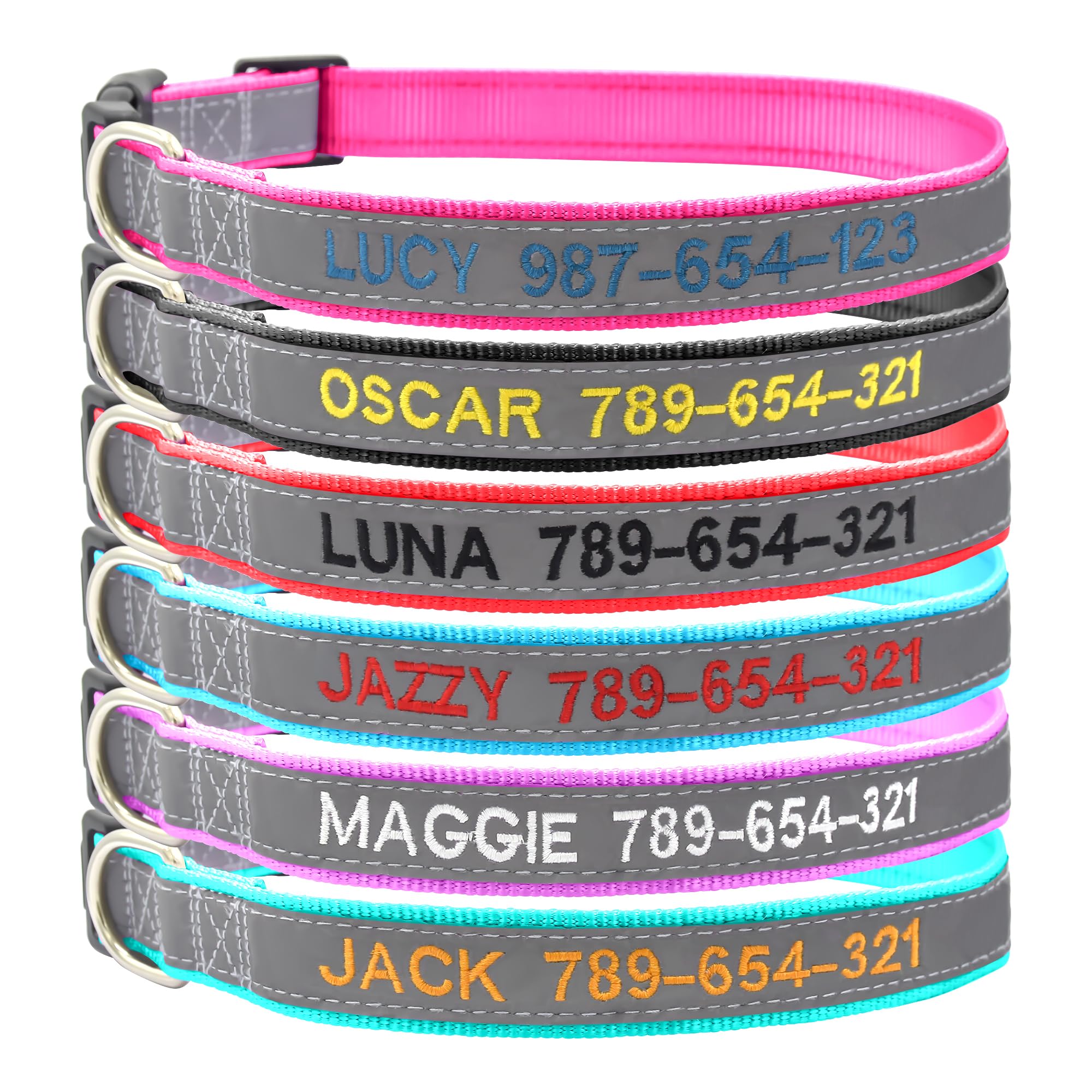 Reflective Dog Collar Customized, Embroidered with Name and Phone Number for Small Dogs Small Medium and Large Dogs | Embroidered with name and phone number, adjustable, 4 sizes for XS, Small, Medium and Large Dogs
