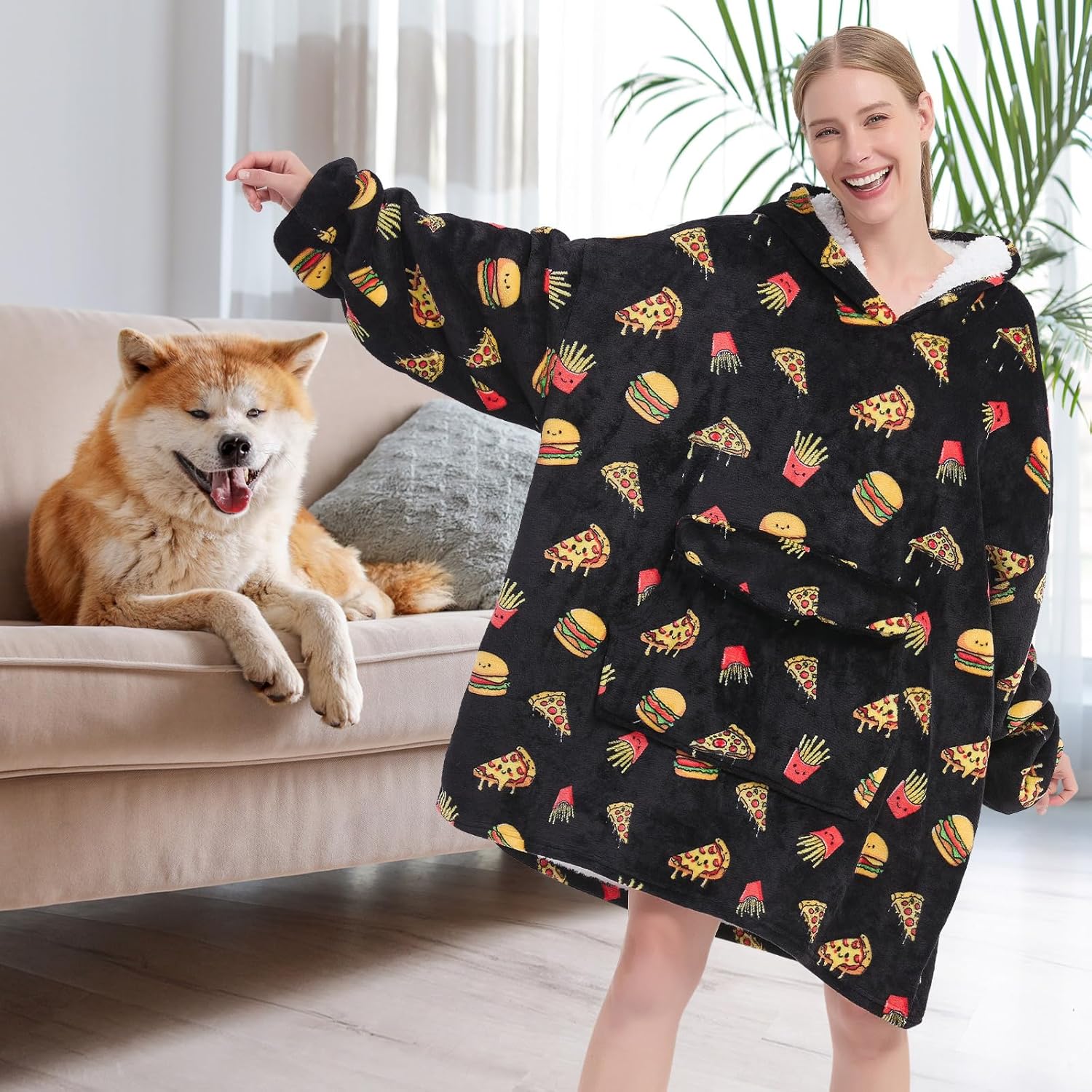Fiosnow Pizza and Chips Blanket Hoodies for Women and Men Adult Oversize Wearable Blanket Hoodies for Soft and Warm - Image 5
