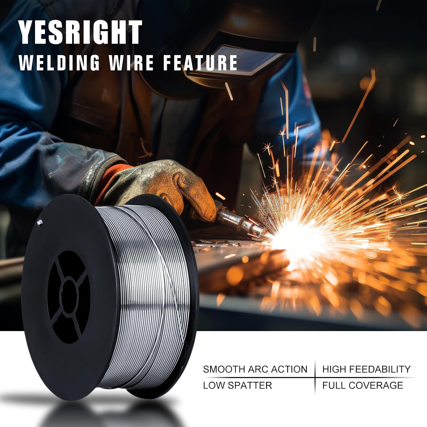 Flux Core Welding Wire E71TGS .030" 2-Pound Spool Gasless Mild Steel Mig Welding Wire with Low Splatter for All Position Welding and Outdoor Use