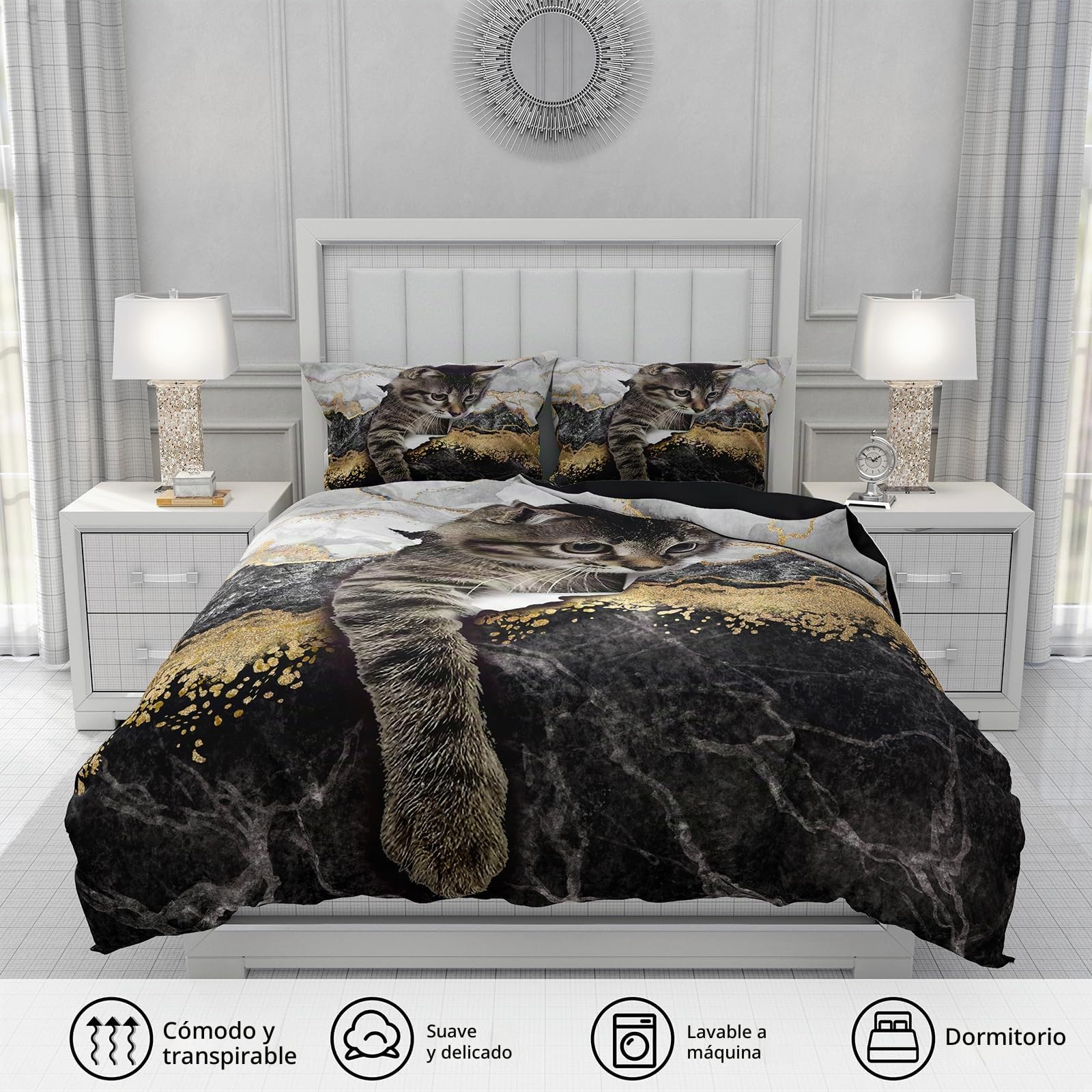 Funda nórdica de Matrimonio 220 x 240 Gatos, 3D Juego de Ropa de Cama para Gatos Lindos 3 Piezas, Incluye 1 Funda nórdica y 2 Fundas de Almohada 50 x 75 cm (B, 220x240cm)