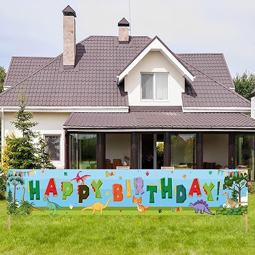 Miniatura 3 de Kimini-Ki Cartel grande de dinosaurio de feliz cumpleaños, decoración de fiesta de cumpleaños de dinosaurio en acuarela para niños y niñas,