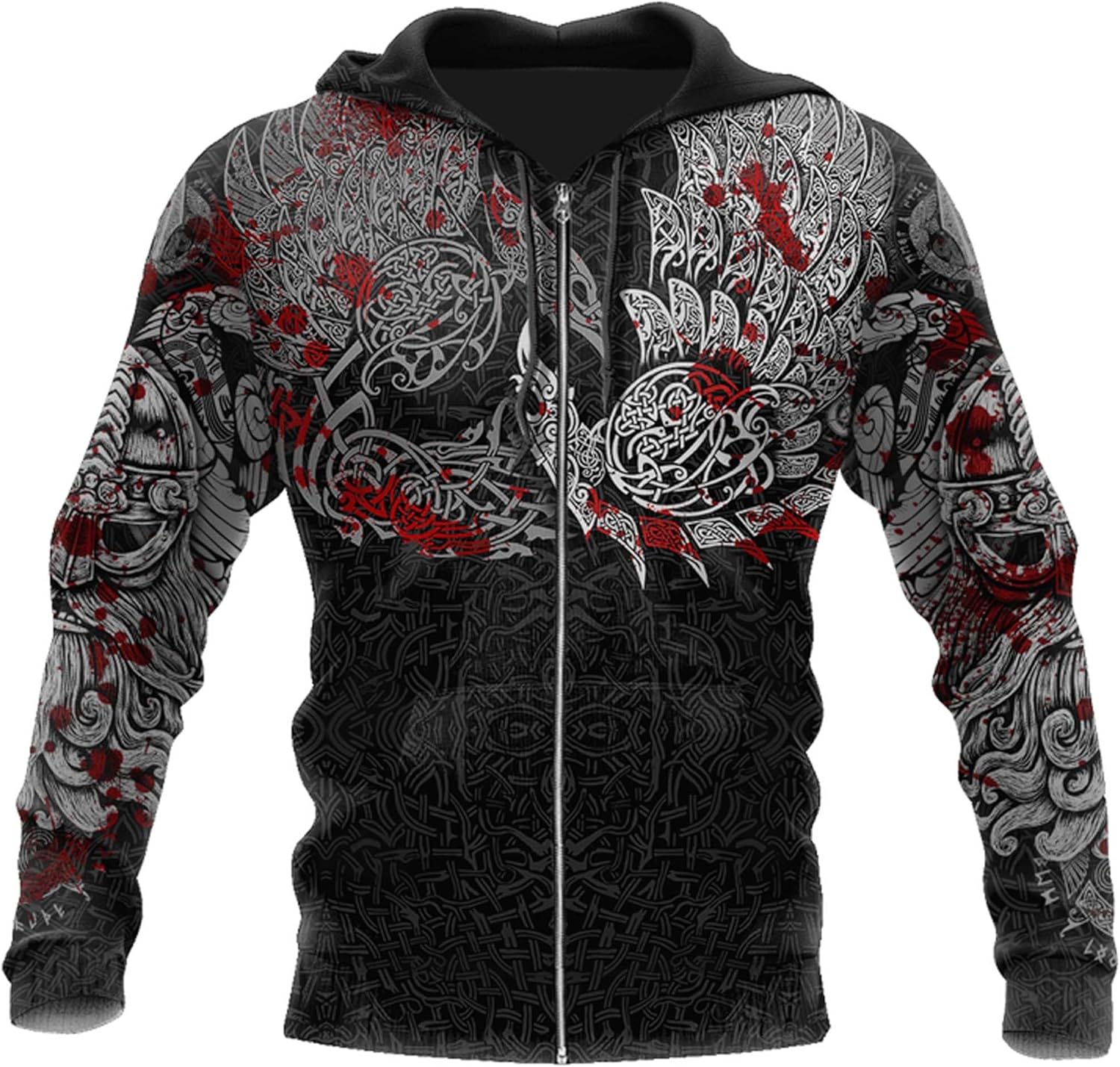 Viking Warriors Men's Full Zip Hoodies Norse Mythology Tattoo Casual Long Sleeve Sweatshirt Harajuku Jacket Gifts for Men