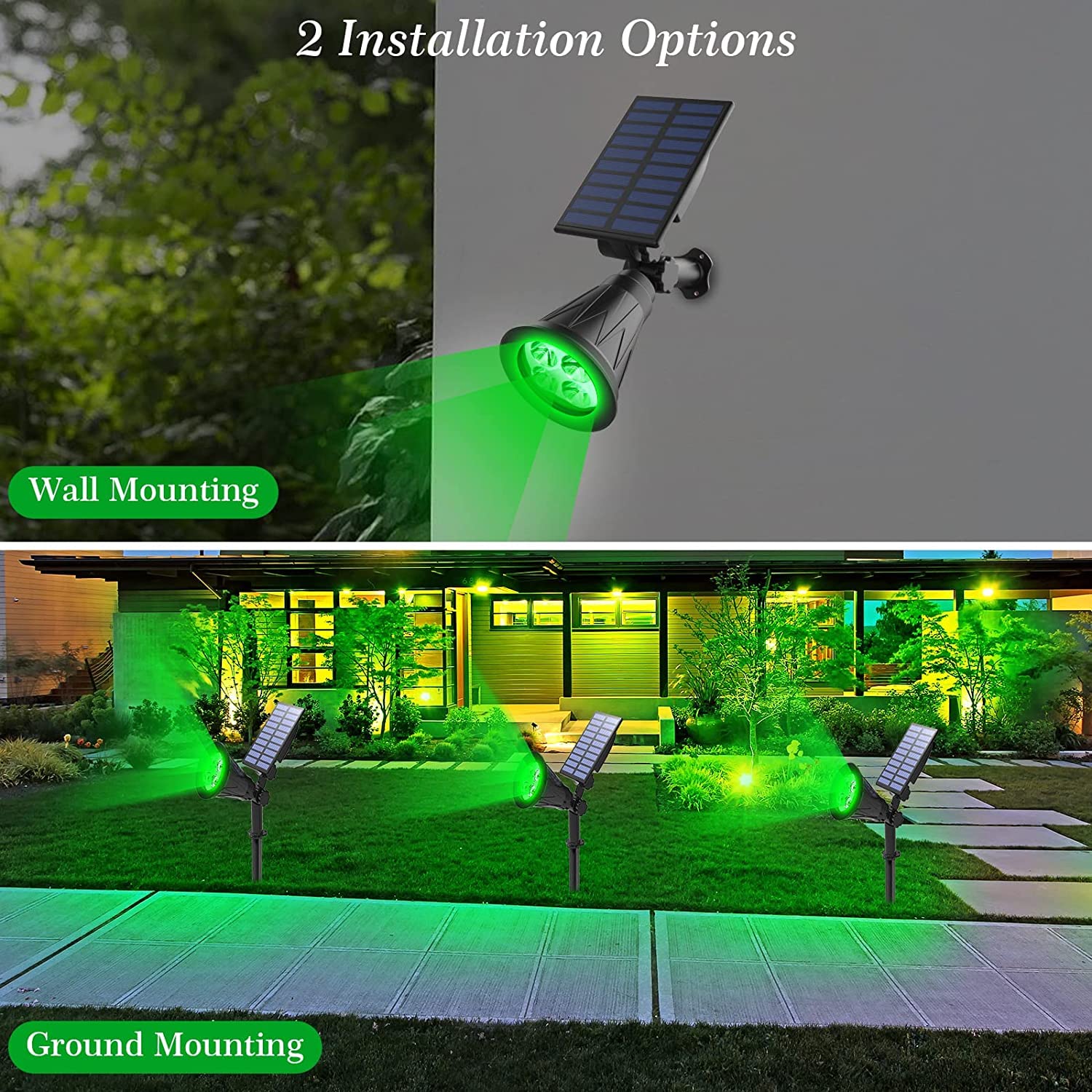 T-SUN 4 Unidades Foco Solar, Impermeable Luces Solares Exterior, Luz de Jardín, 2 Modos de Iluminación Opcionales, ángulo de 180° Ajustable, Luz de Proyecto Solar para Entrada, Camino.