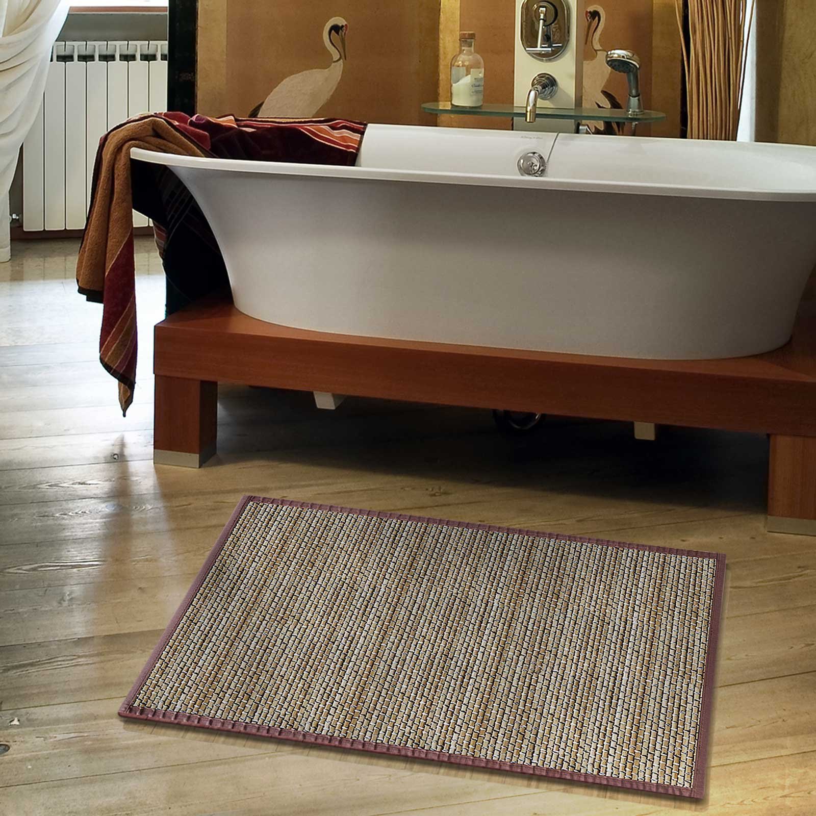 Floordirekt Tapis en bambou avec cadre en tissu | Design naturel en plusieurs couleurs et tailles (160 x 230 cm, Panda Brun)