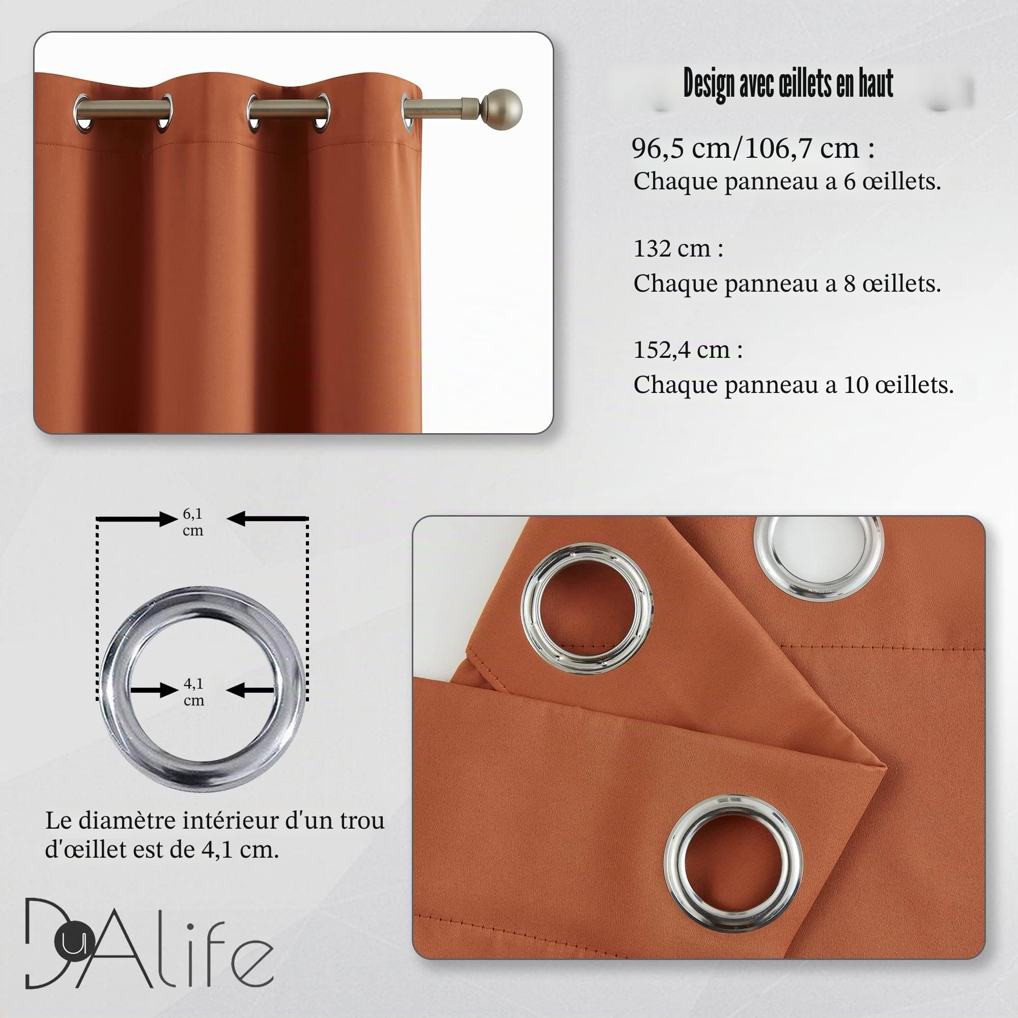 DUALIFE Lot de 2 Rideaux occultants à Isolation Thermique avec œillets pour Chambre à Coucher et Chambre à Coucher - 106,7 x 213,4 cm - Orange brûlé - Ocre