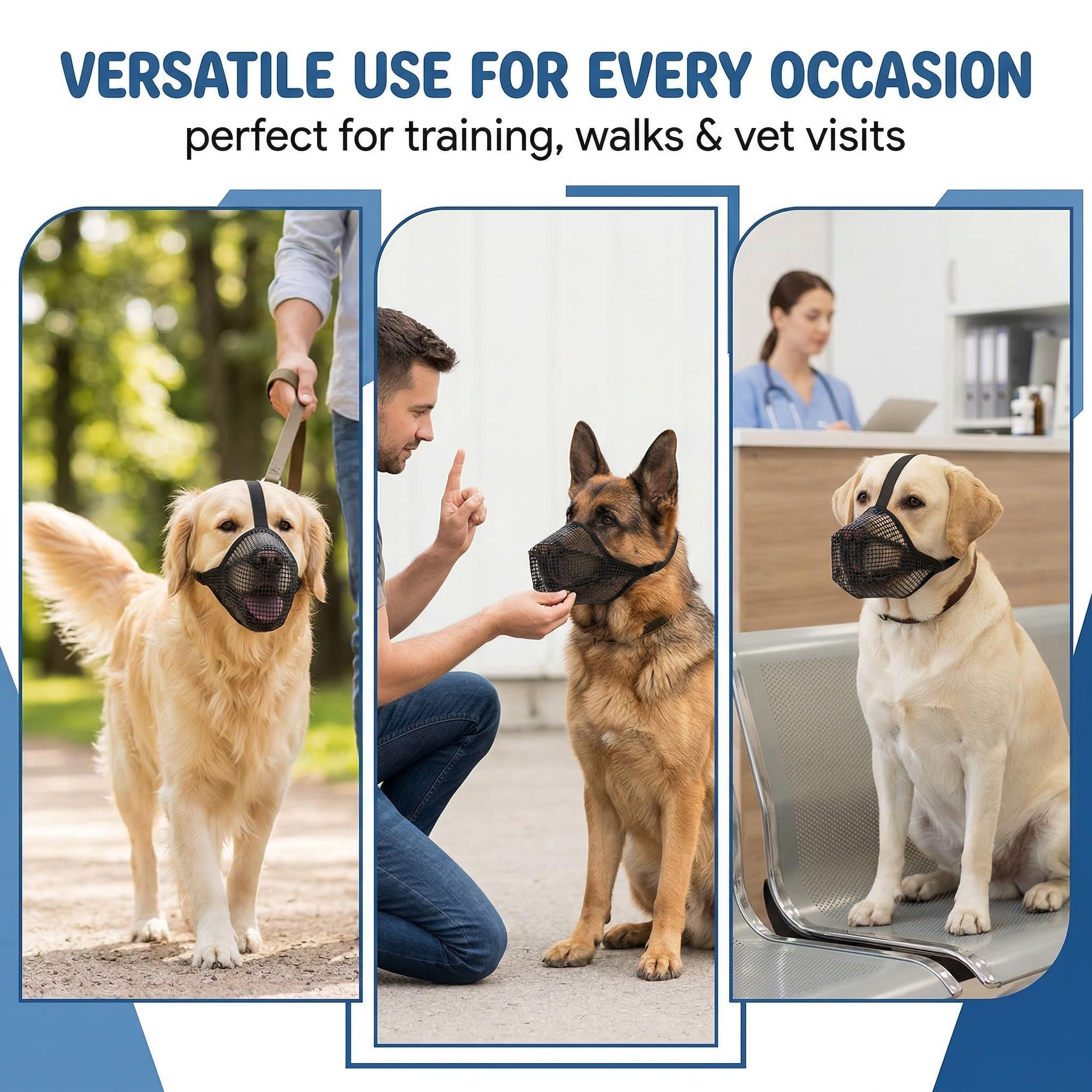 Museruola per Cani, Morbida e Regolabile in Nylon Traspirante, Impedisce di Mangiare, Masticare e Abbaiare, Ideale per Passeggiate e Addestramento, L, Nero