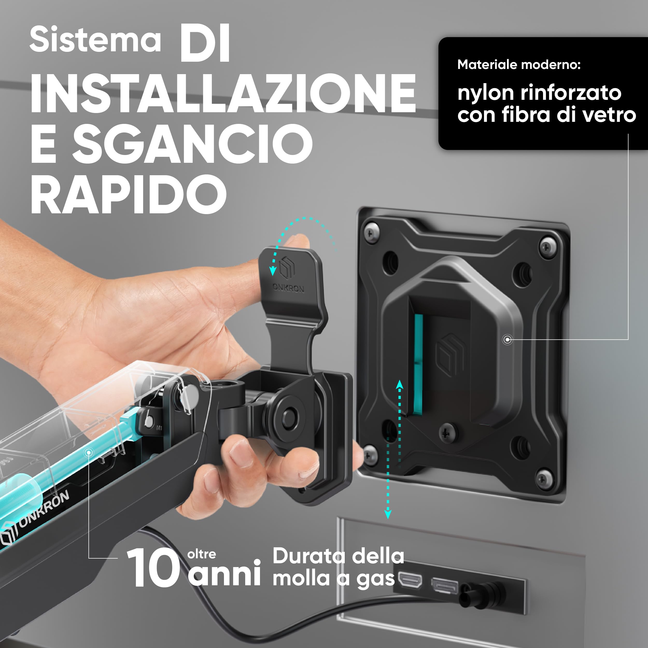 ONKRON Supporto Monitor Scrivania per 3 Schermi 13-32 pollici, Carico totale 24 kg, Braccio Monitor VESA 75x75-100x100 mm, Supporto Schermo PC Scrivania Girevole, Inclinabile, Nero G280-B