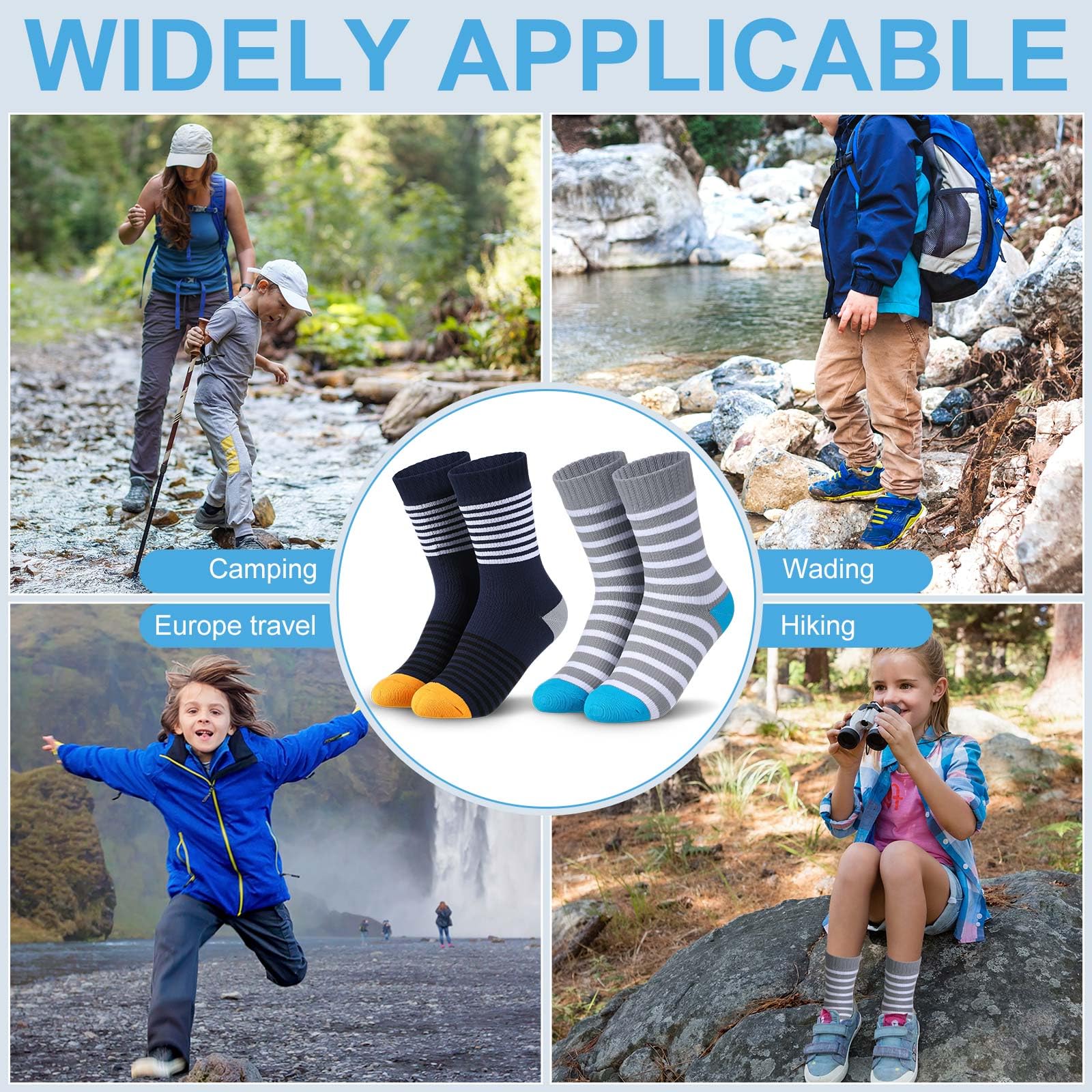 Geyoga 2 Paar wasserdichte Socken für Kinder, Mädchen, Jungen, atmungsaktive Ski- und Wandersocken für Reisen, Camping, Waten