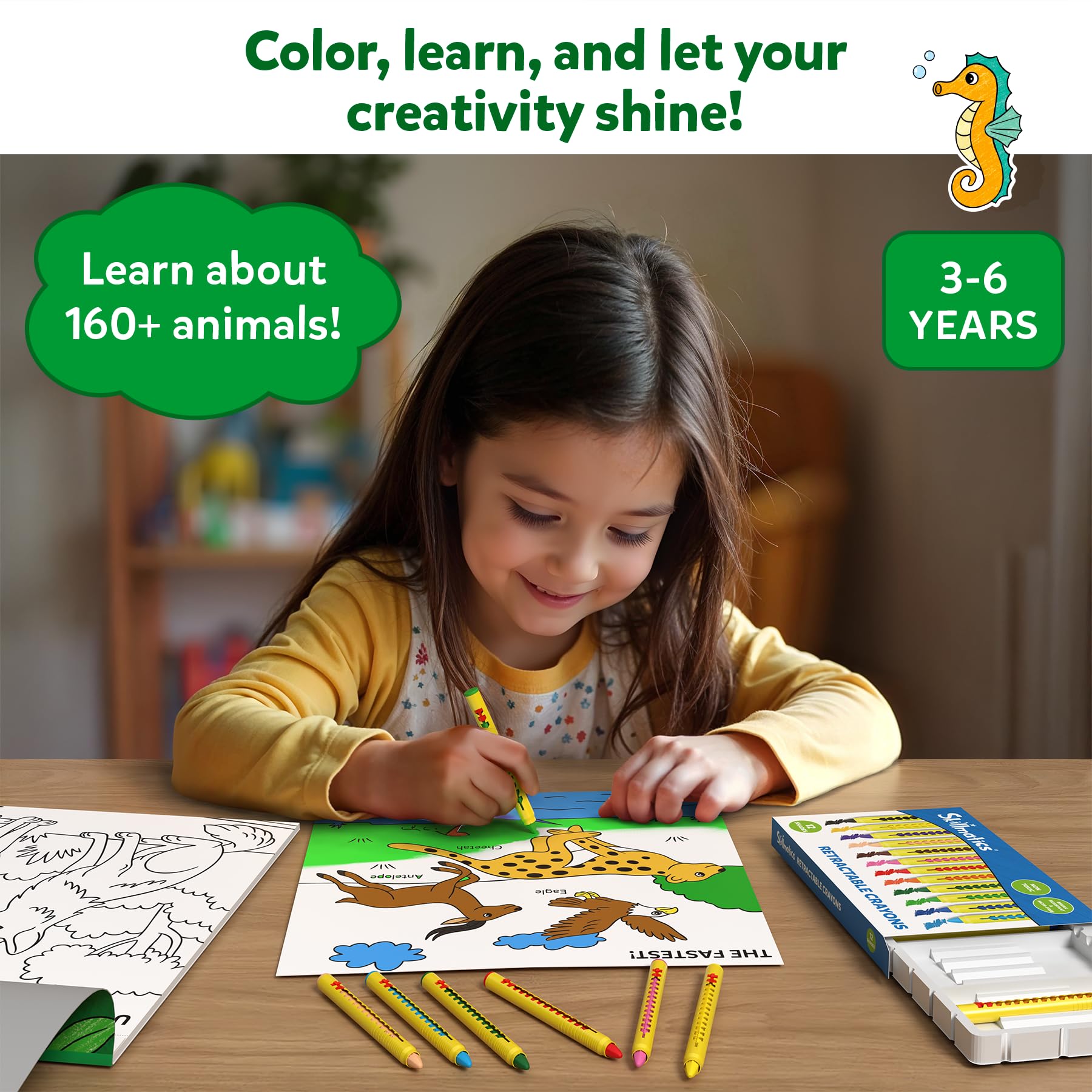 Skillmatics Colour & Learn Activity Book, Learn 160+ Animals, 12 Retractable Mess-Free Crayons & 50 Pages - Image 3