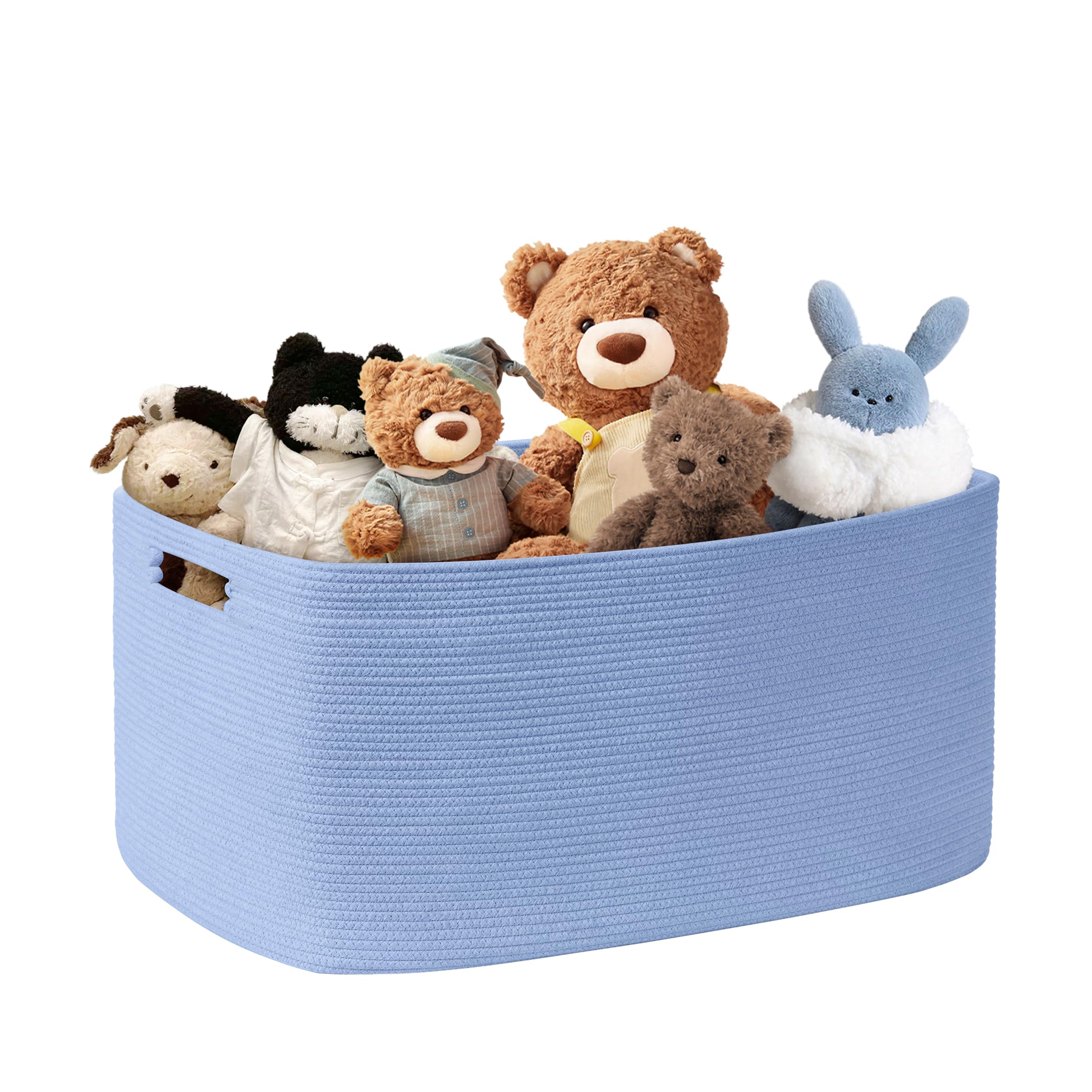 MYHOMMATTO 72L Large Baby Girls Laundry Basket for Nursery Storage,Cute Woven cotton Rope Baskets for Kids Toy,Gifts,Boho Square Wicker Blanket hamper for Living Room,Bedroom Dirty Clothes,Blue Purple