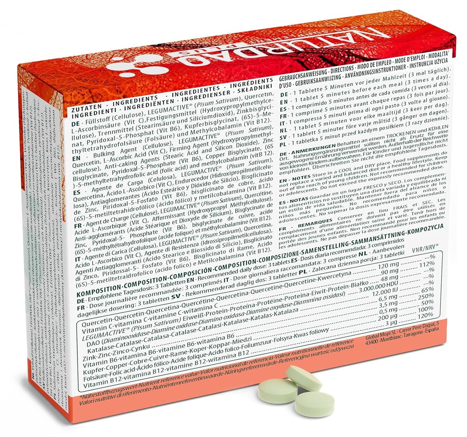 PLUS® Enzyme DAO 3.000.000 HDU par jour 8 cofacteurs quercétine catalase vitamines cuivre zinc