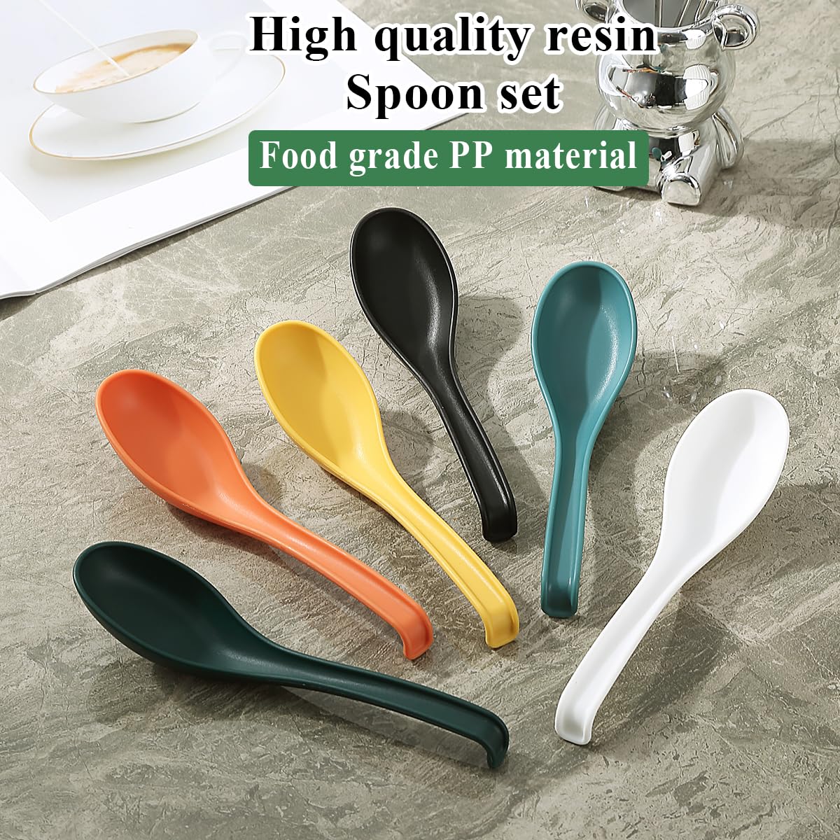 Cucharas de sopa de 24 piezas, cuchara de mesa de plástico reutilizable, cuchara asiática resistente y duradera, hecha de polipropileno de grado alimenticio, sin BPA, fácil de limpiar, apto 3