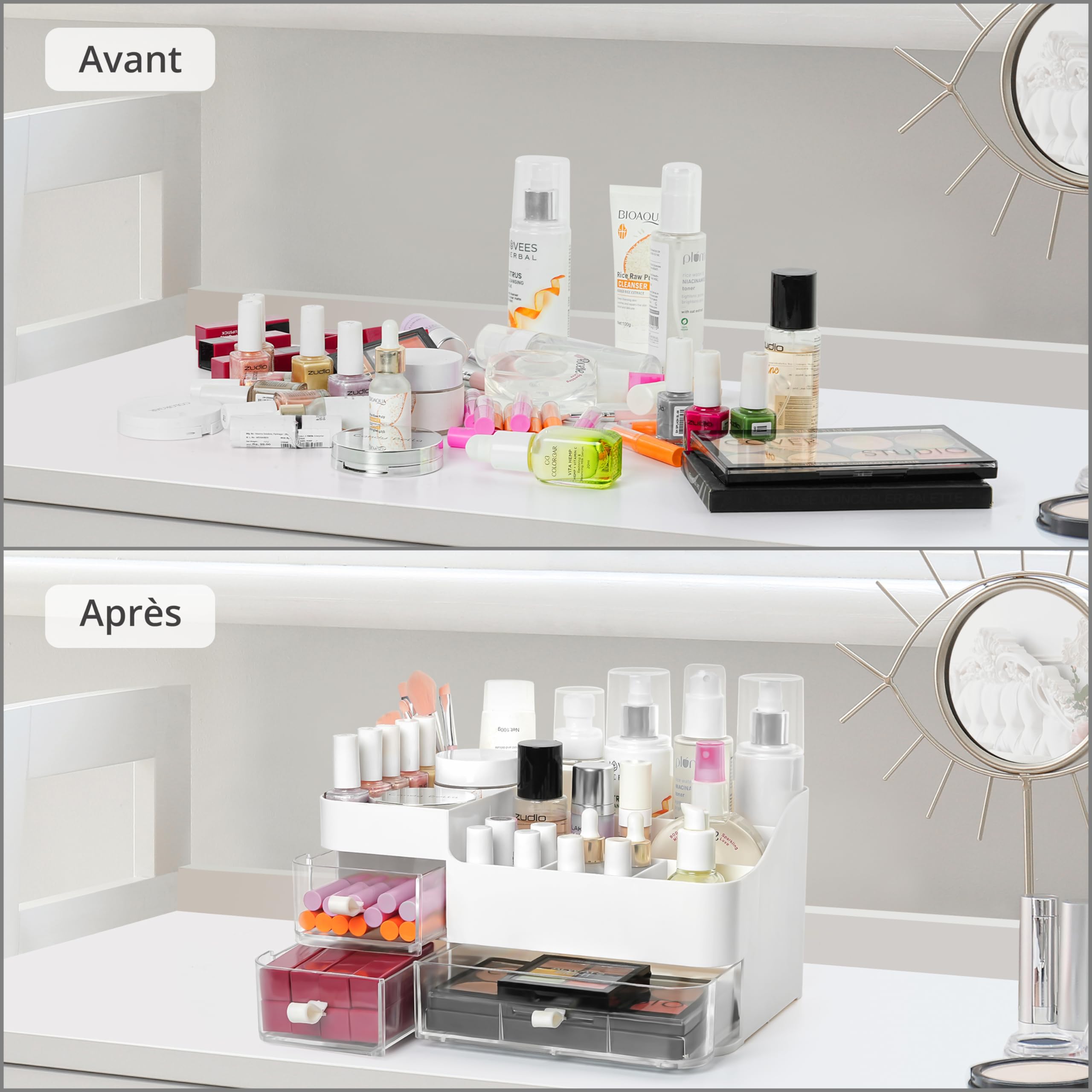 Rangement Cosmétique Tiroirs Organisateur Maquillage Winter Shore 3 Tiroirs - Rangement Cosmétique Transparent Pour Salle De Bain Et Coiffeuse