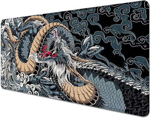 Alfombrilla de mouse grande extendida para juegos con bordes cosidos, alfombrilla de escritorio de luna llena de montaña azul para computadora,