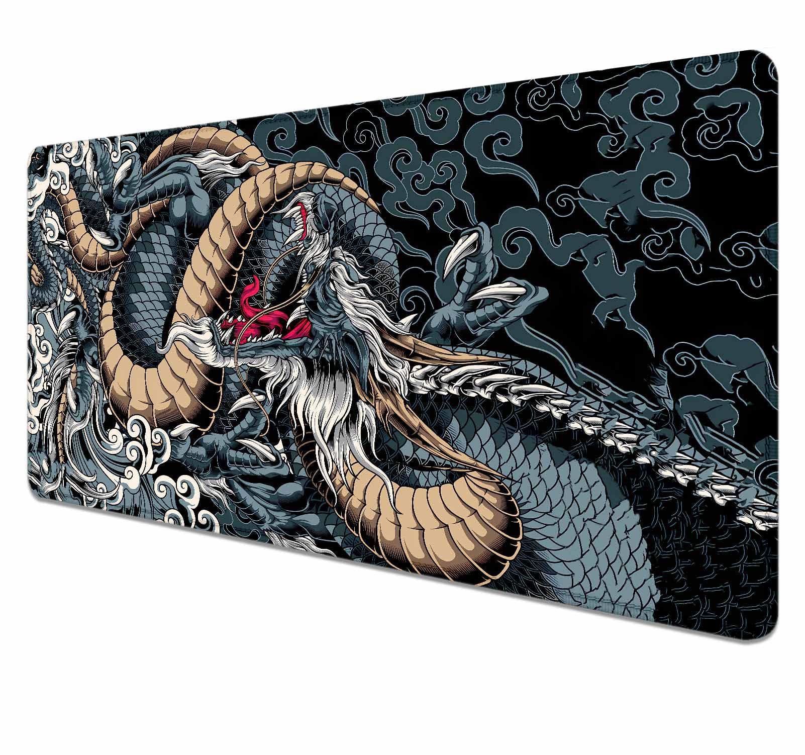 BLUEBOOD Extended Large Gaming Mouse Pad with Stitched Edges, Japanese Black Dragon Desk Mat for Computer, Non-Slip Big Mouse Pad with Keyboard Pad for Work, Gamer, Office, Home - 35.4 x 15.7 in