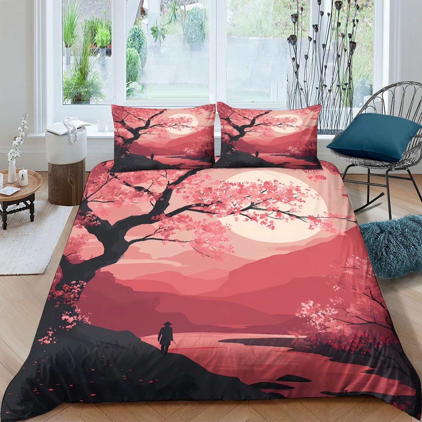 Ctjqhvkz Style-6 3D Printed Cherry Blossom Landscape Fitted Sheet Microfiber Soft Pink Sunset Bed Cover For Bedroom Dorm Mattress Decor Single（135X200cm）