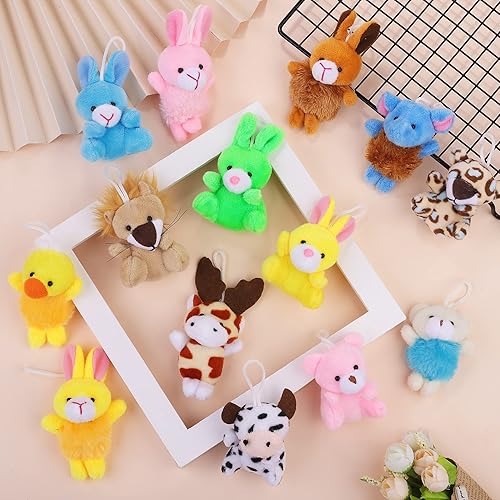 Miniatura 5 de Fovths Juego de 64 juguetes de animales de peluche, lindo llavero de animales de peluche pequeños de la selva, decoración de bolsas de golosinas,