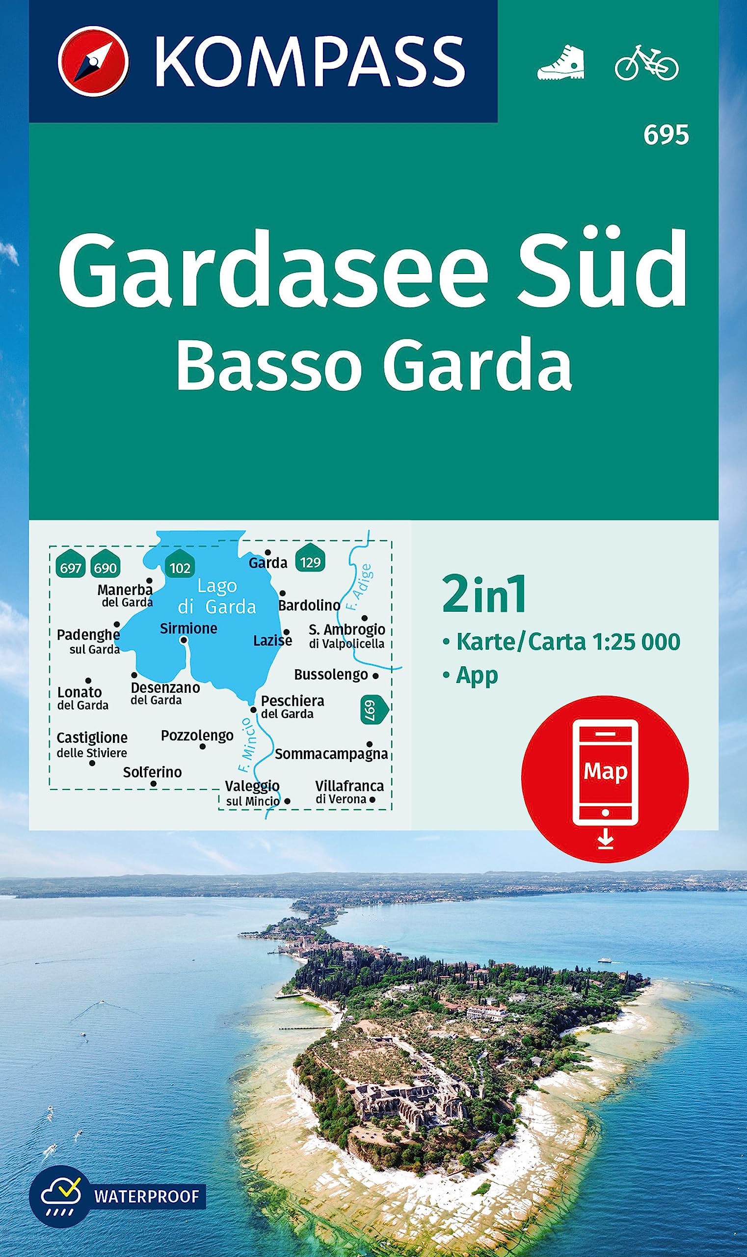 Gardasee South/Basso Garda (695): 3in1 Wanderkarte inklusive Karte zur offline Verwendung in der KOMPASS-App. Fahrradfahren. Skitouren. Langlaufen.