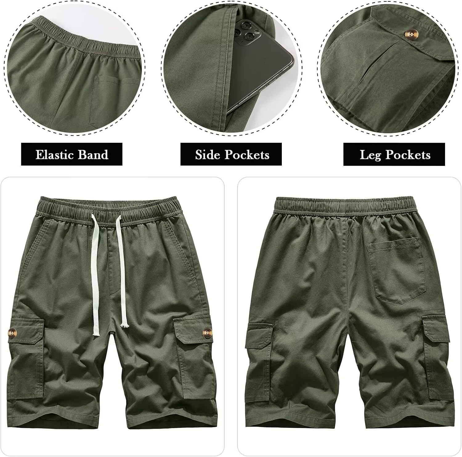 Msmsse Womens Cargo Hiking Shorts Summer Casual Drawstring Knee Length Shorts for Women - Image 3
