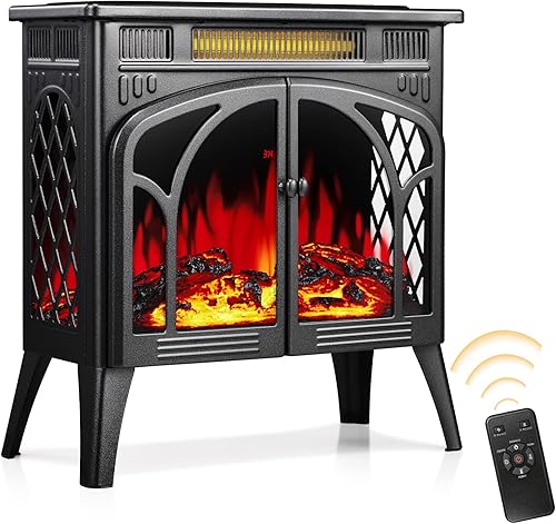 Xbeauty Calentador eléctrico de chimenea infrarroja con efecto de llama 3D, chimenea eléctrica de 5100BTU con control remoto