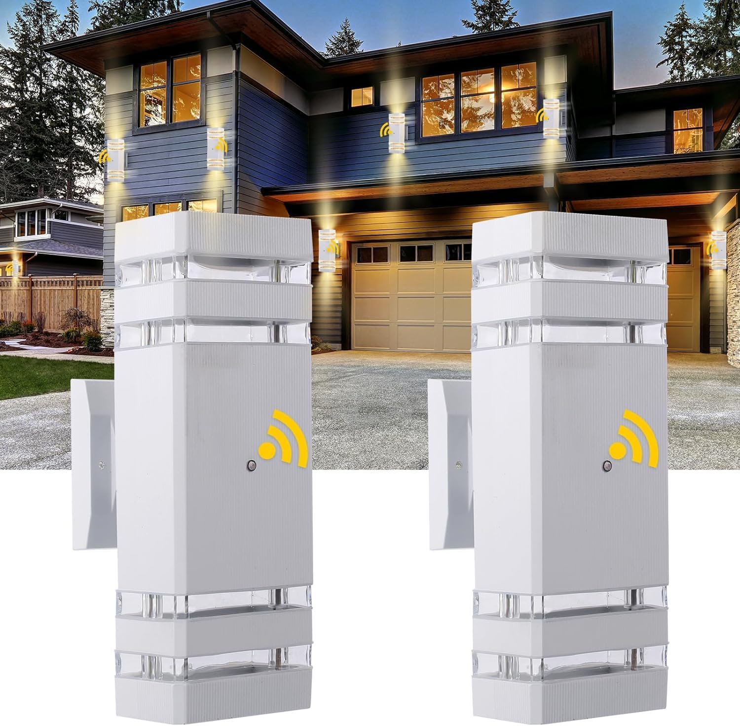 2 Pack Dusk to Dawn Outdoor Wall Lights,3000K Warm White Exterior Lighting Fixtures, White Up and Down Porch Lights Outdoor, IP65 Waterproof Outside Lights for House Garage Patio